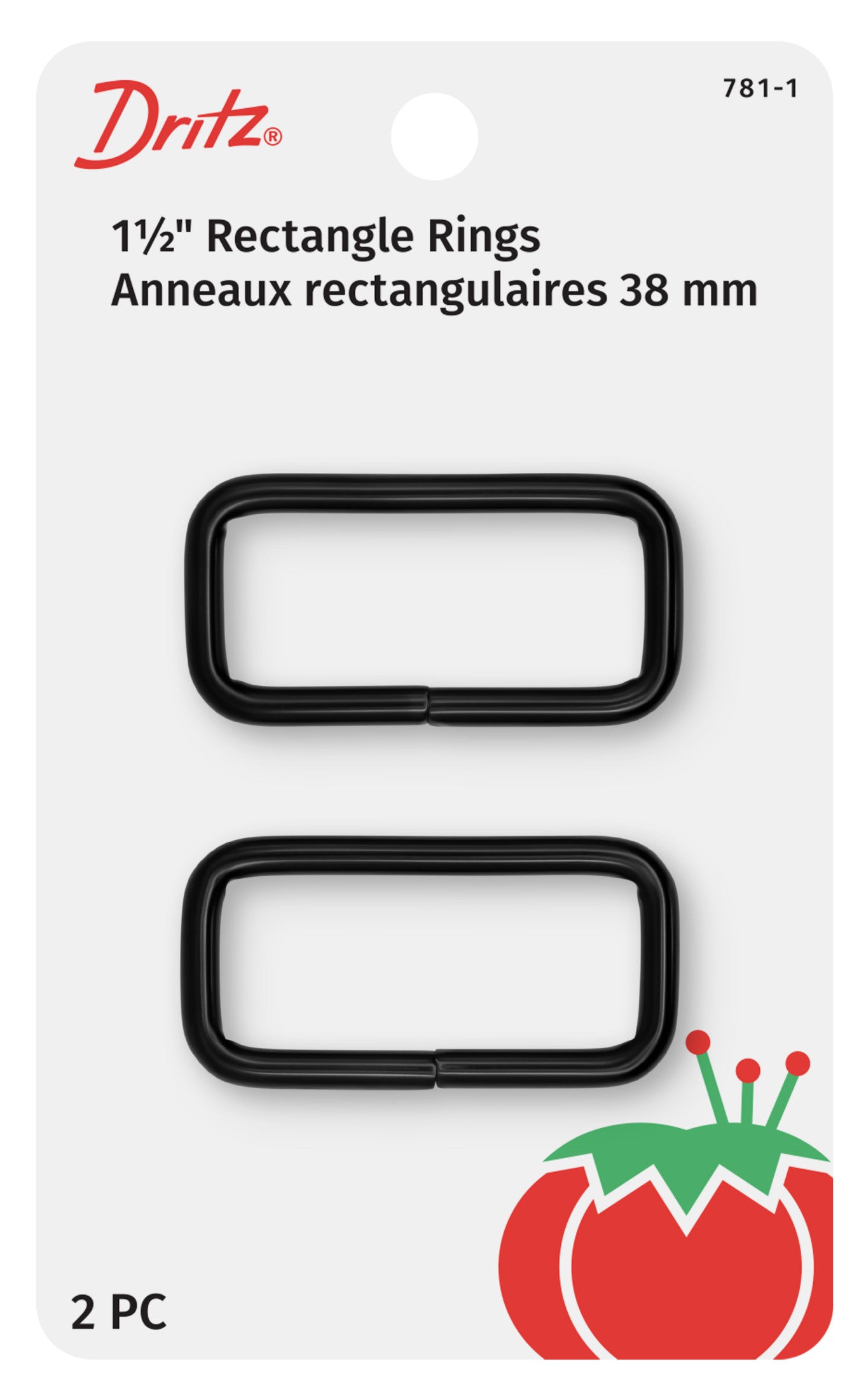 Dritz Fasteners Anneaux Rectangles 38 mm Noir x2 sac