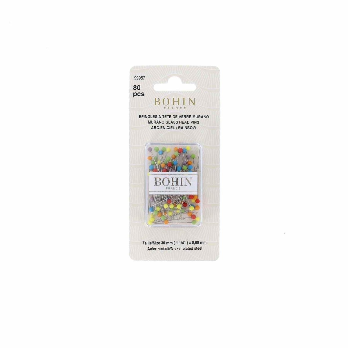 Bohin Épingles tête verre extra-fines 30 mm 80 pièces arc-en-ciel