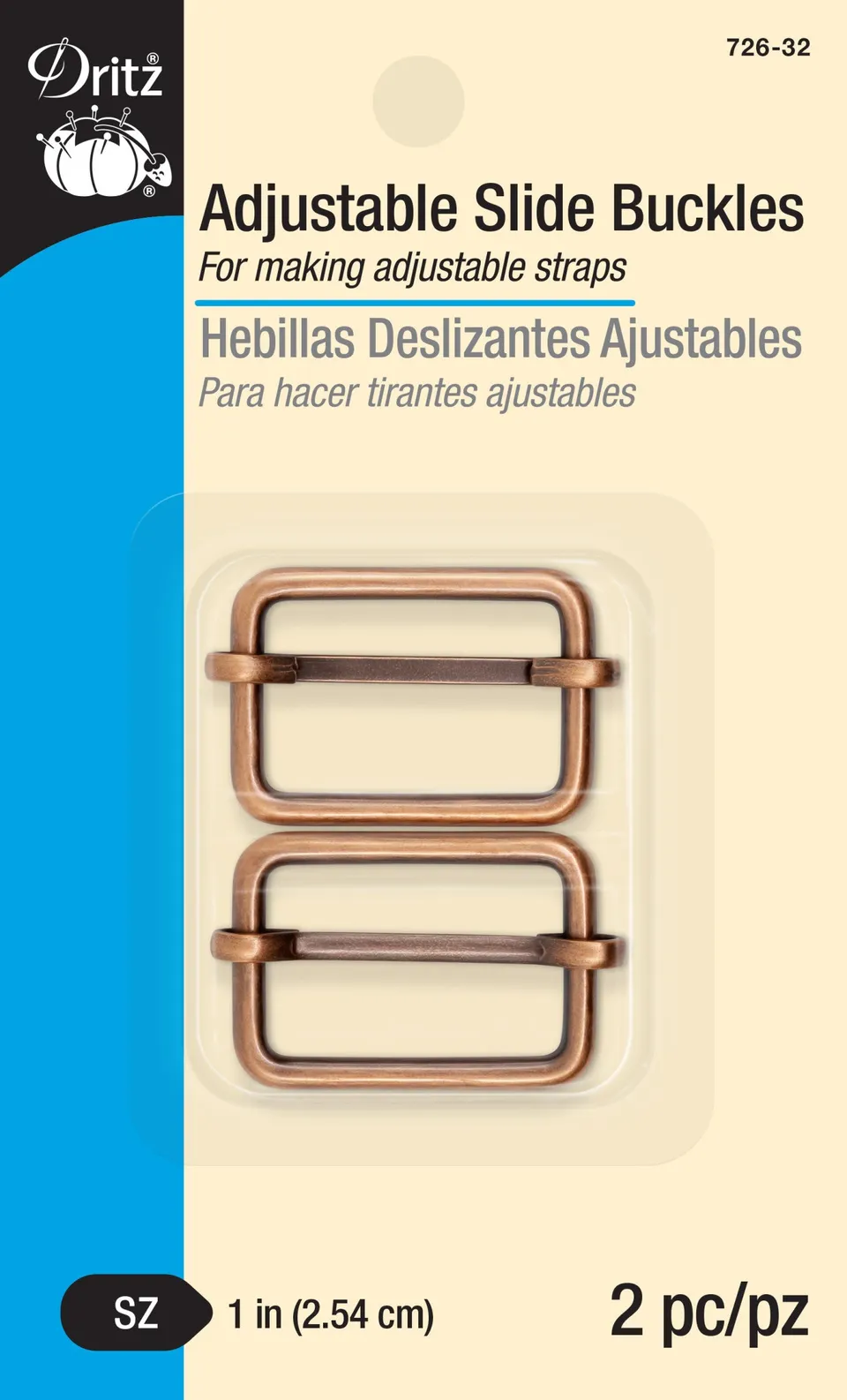 Dritz Boucles Coulissantes Cuivre 25mm x2 Sangle Sac