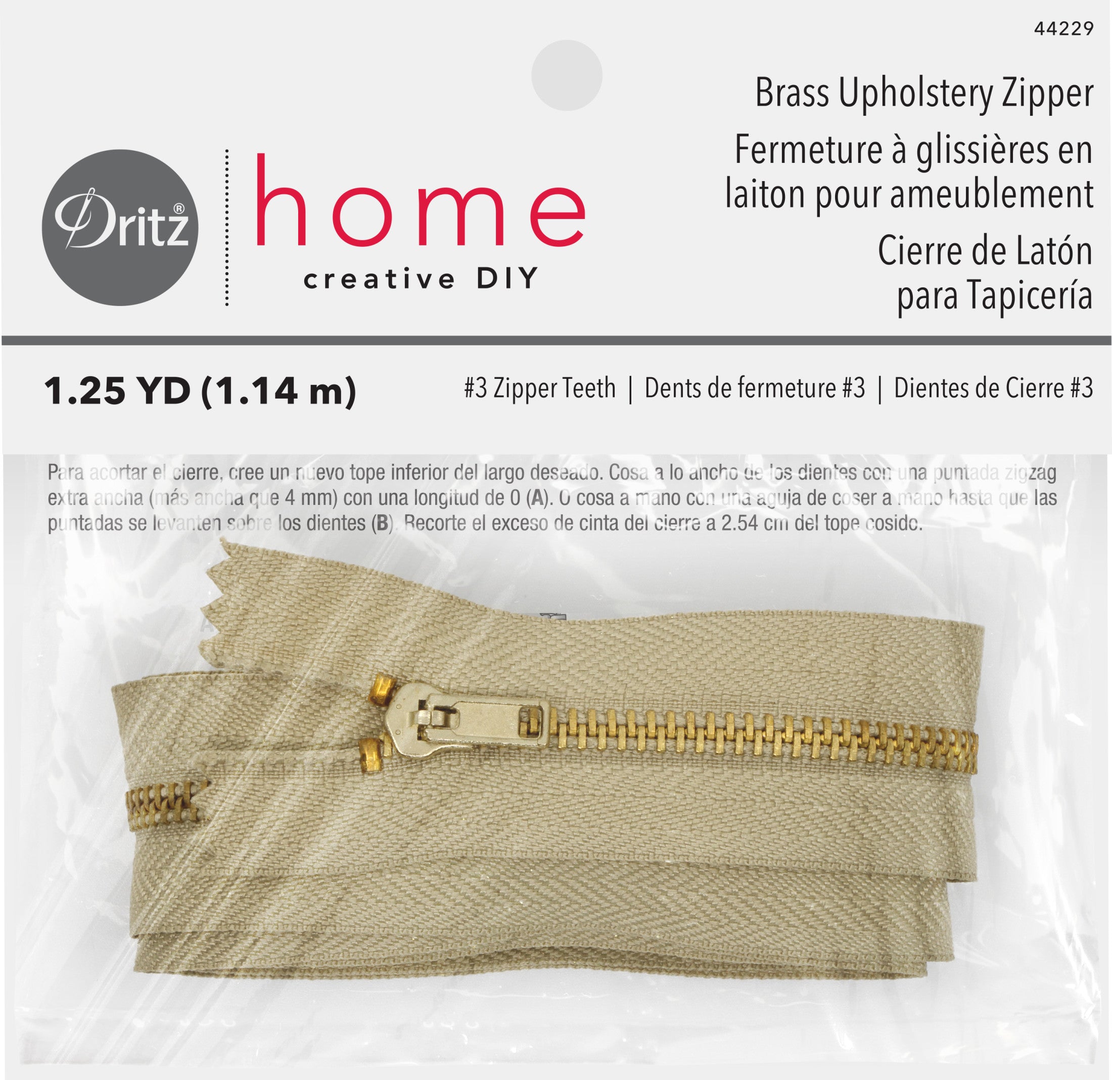Dritz fermeture laiton beige 60,9 cm pour housse et coussin