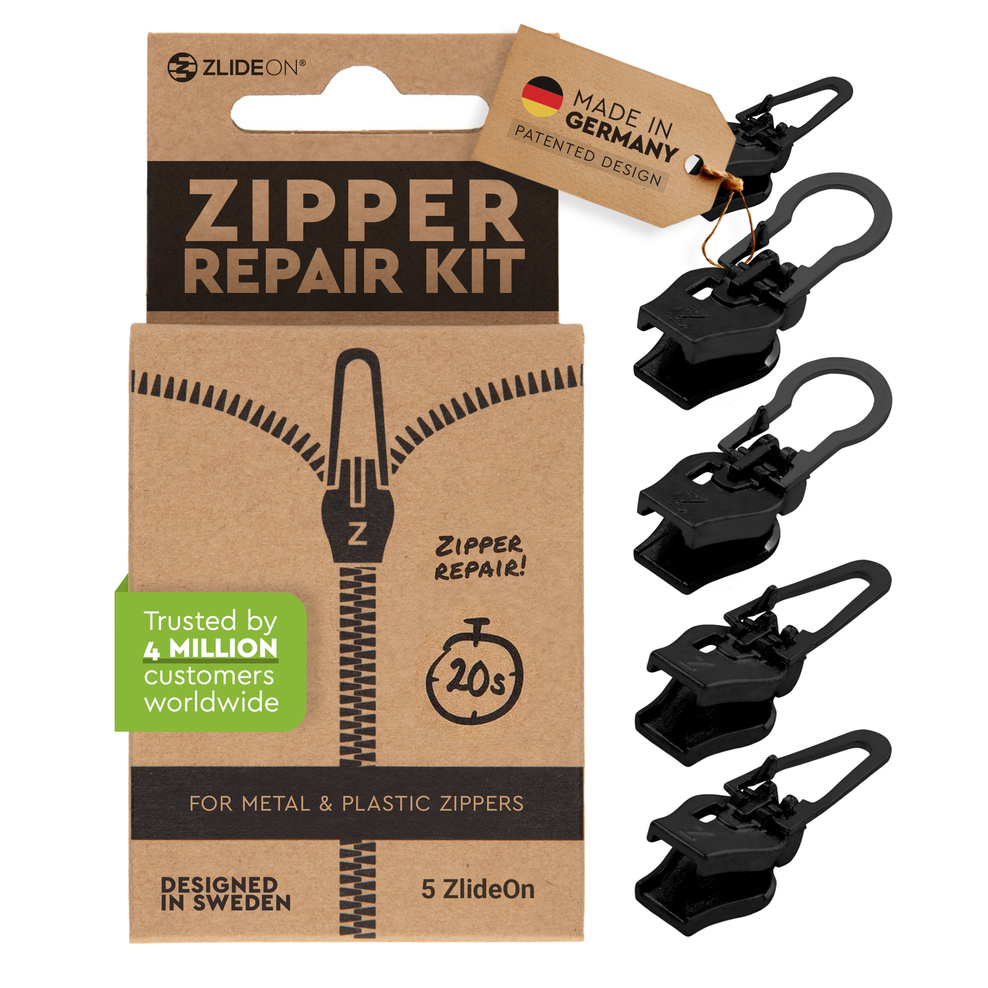 ZlideOn Multipacks lot curseurs réparation fermeture 3 pcs