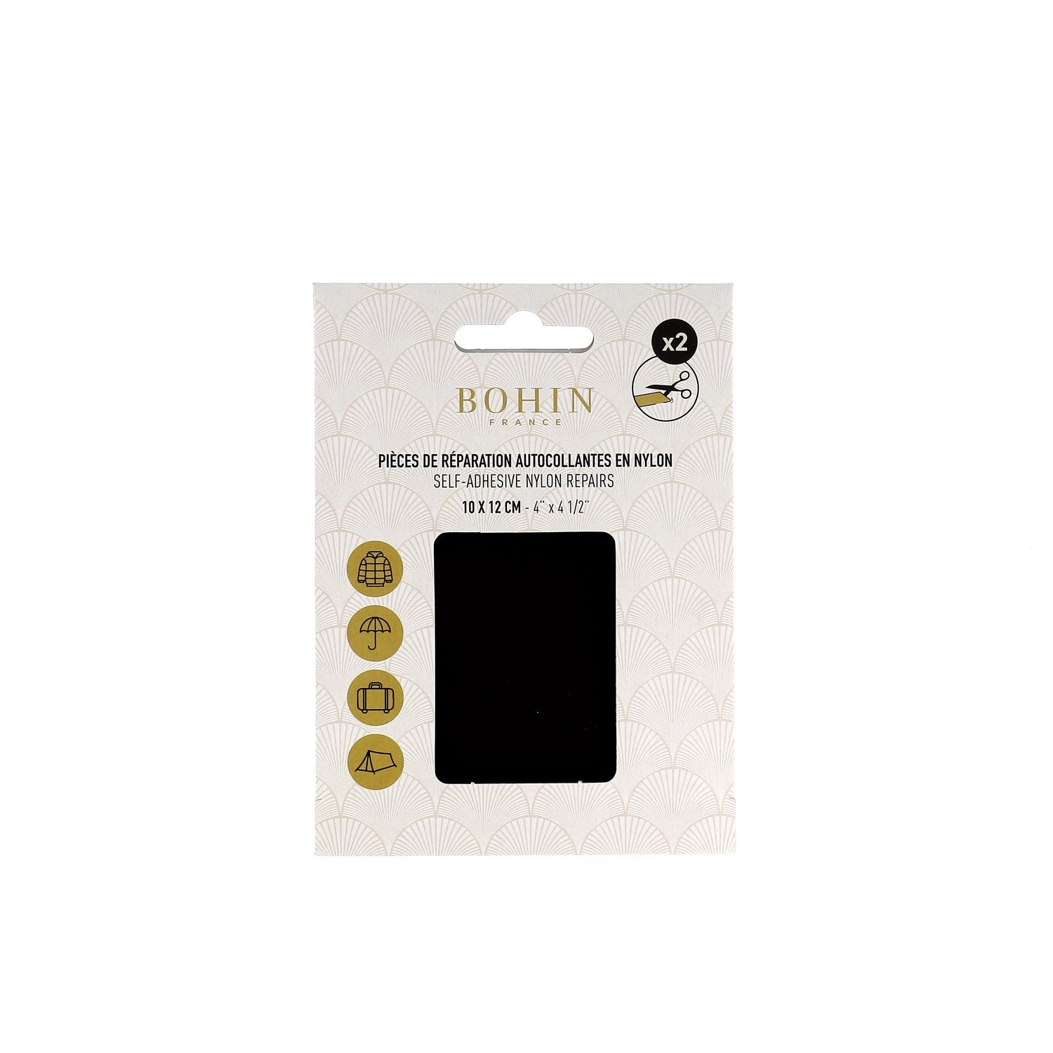 Bohin Colles Nylons autocollants noir x2 réparation 10x12 cm