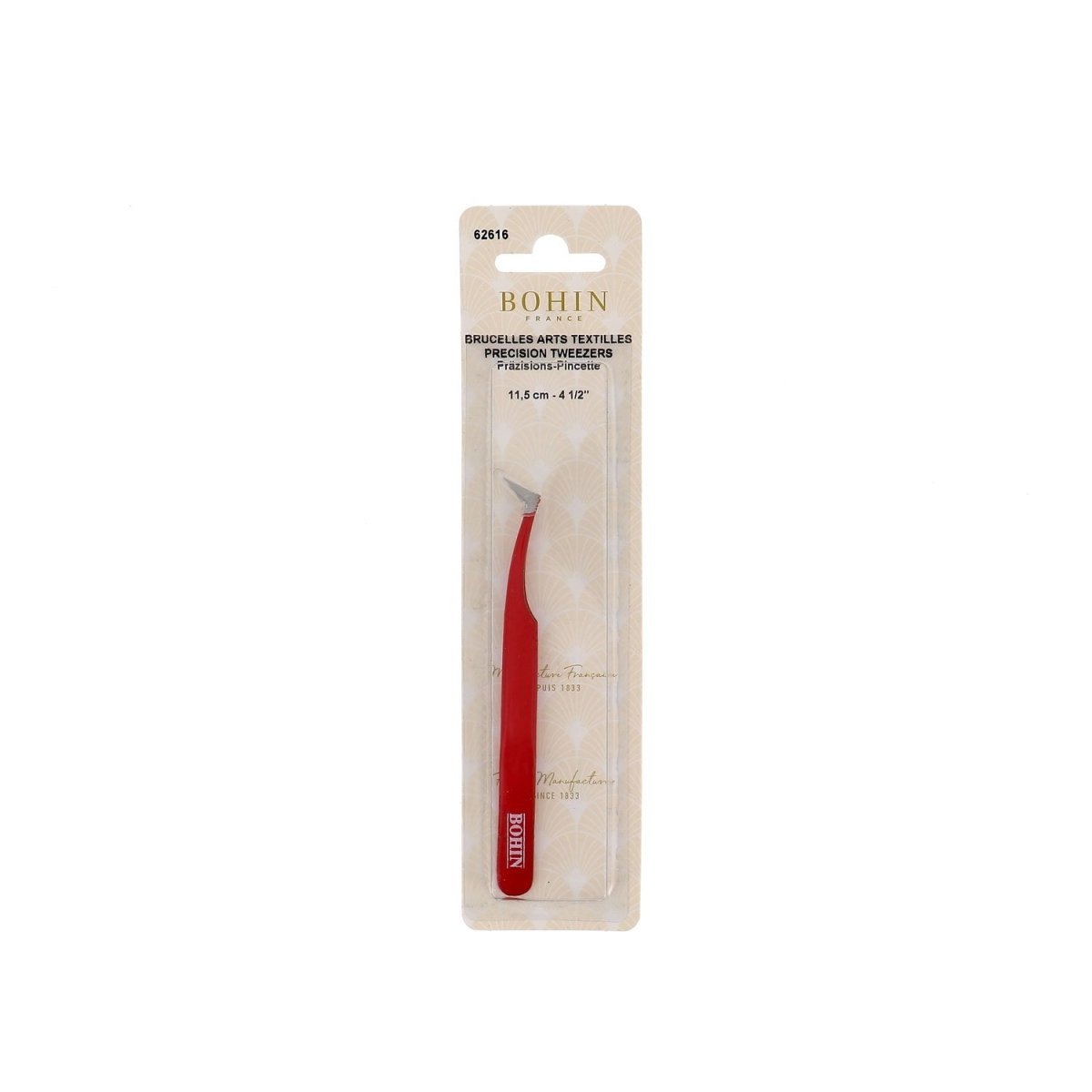 Bohin Pince art textile brucelles epoxy rouge 13 cm