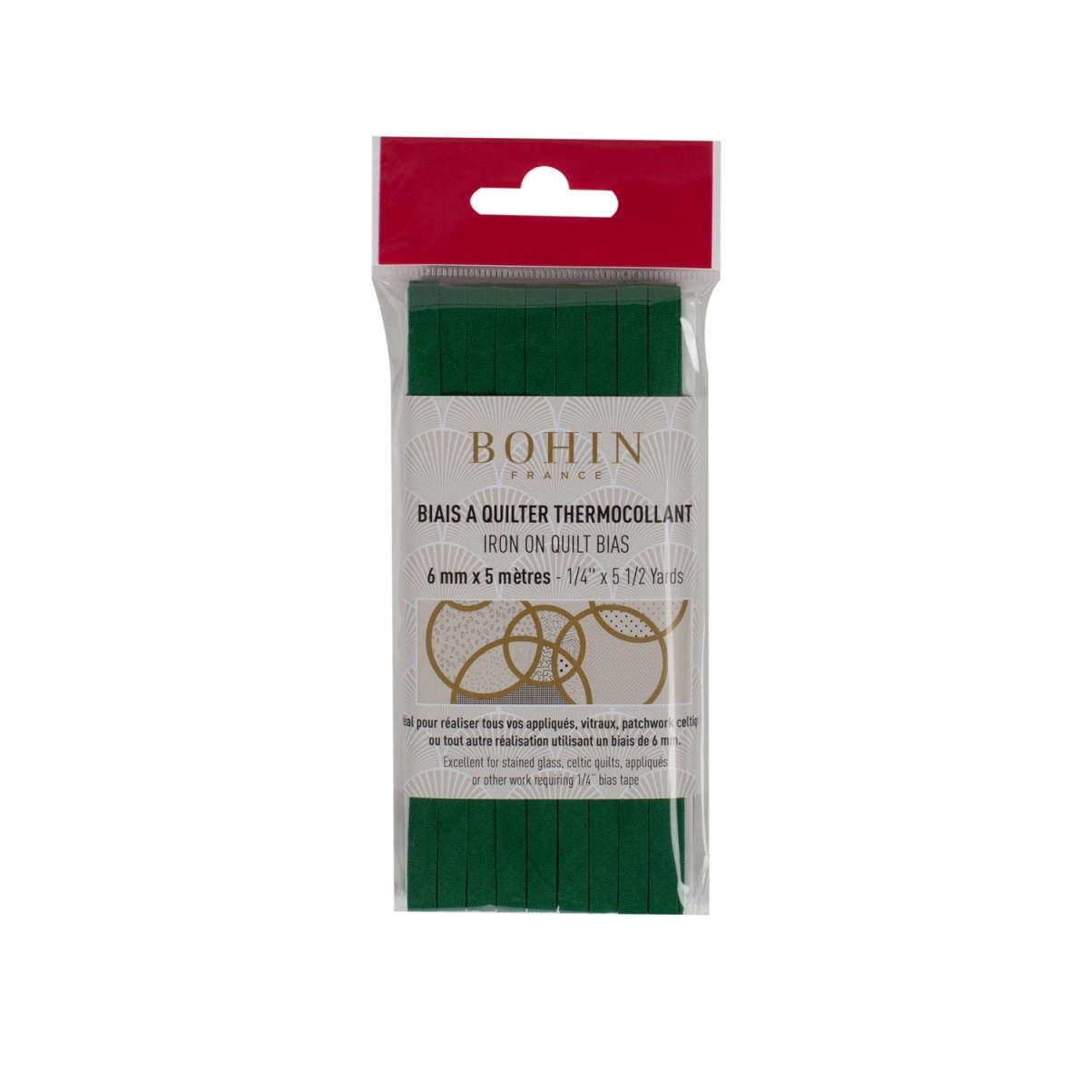 Bohin biais thermocollant coton Vert Noël 5 m x 6 mm