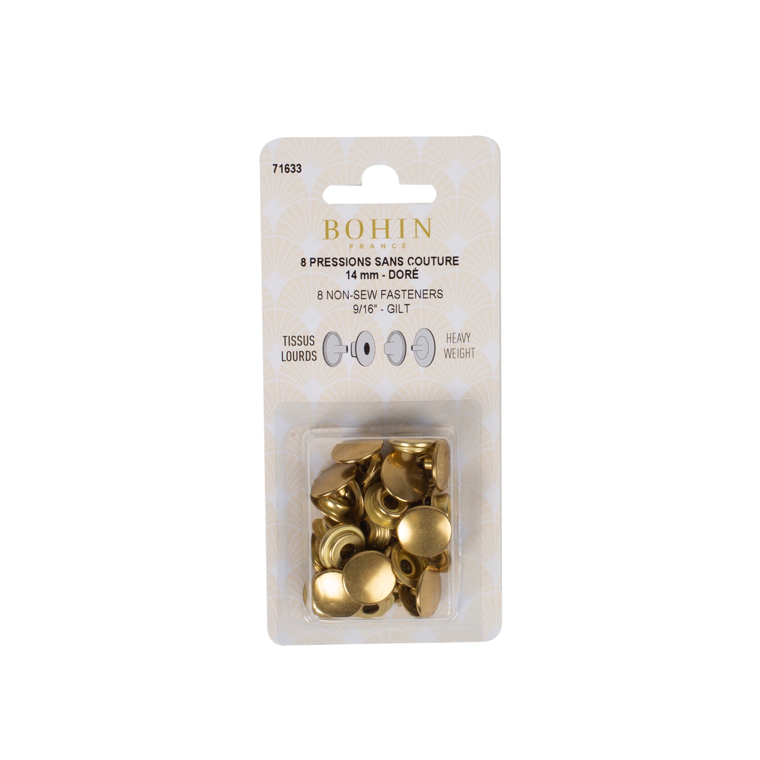 Bohin Boutons et pressions sans couture 14 mm argent x8