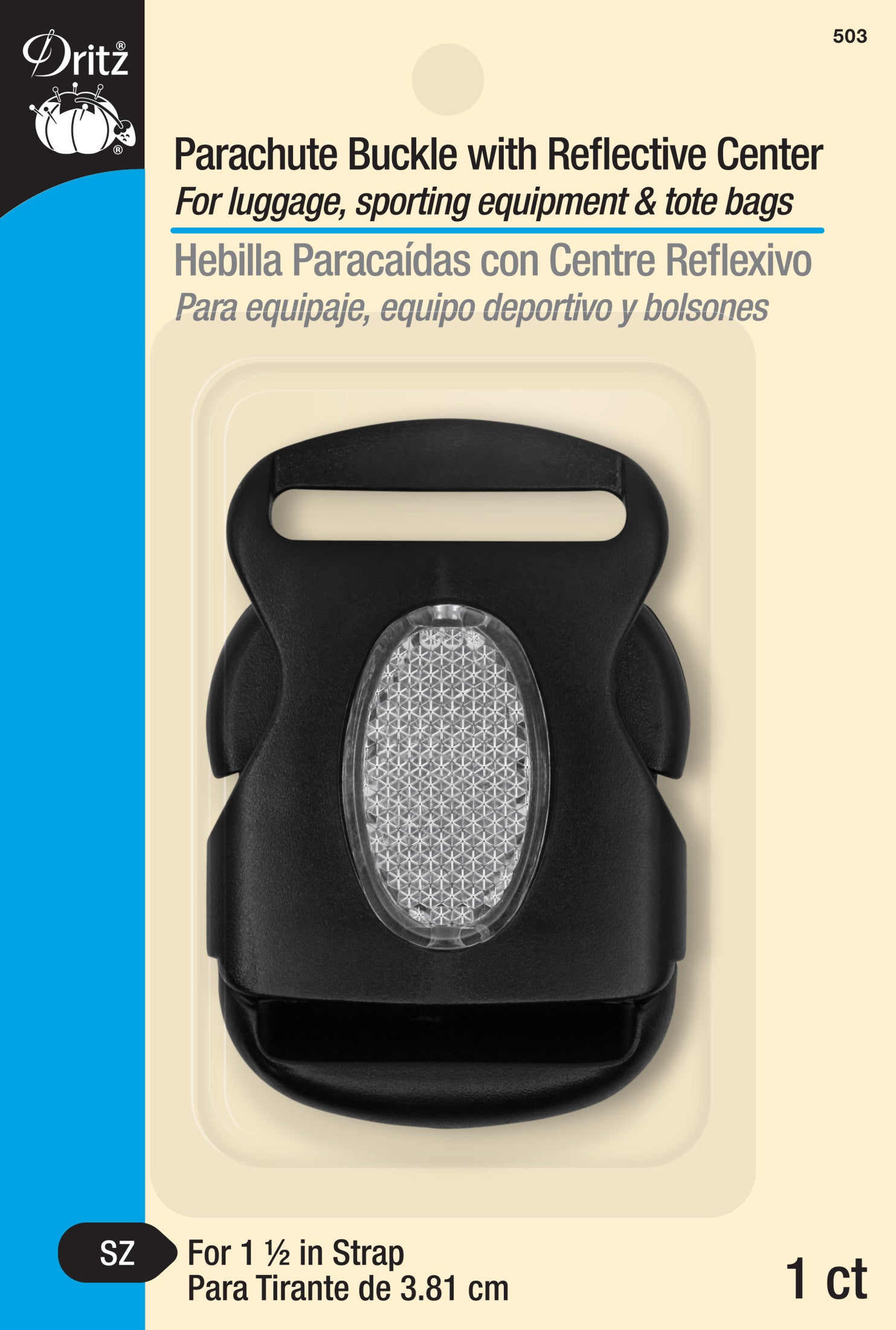 Dritz boucle parachute réfléchissante noire 38 mm sangle