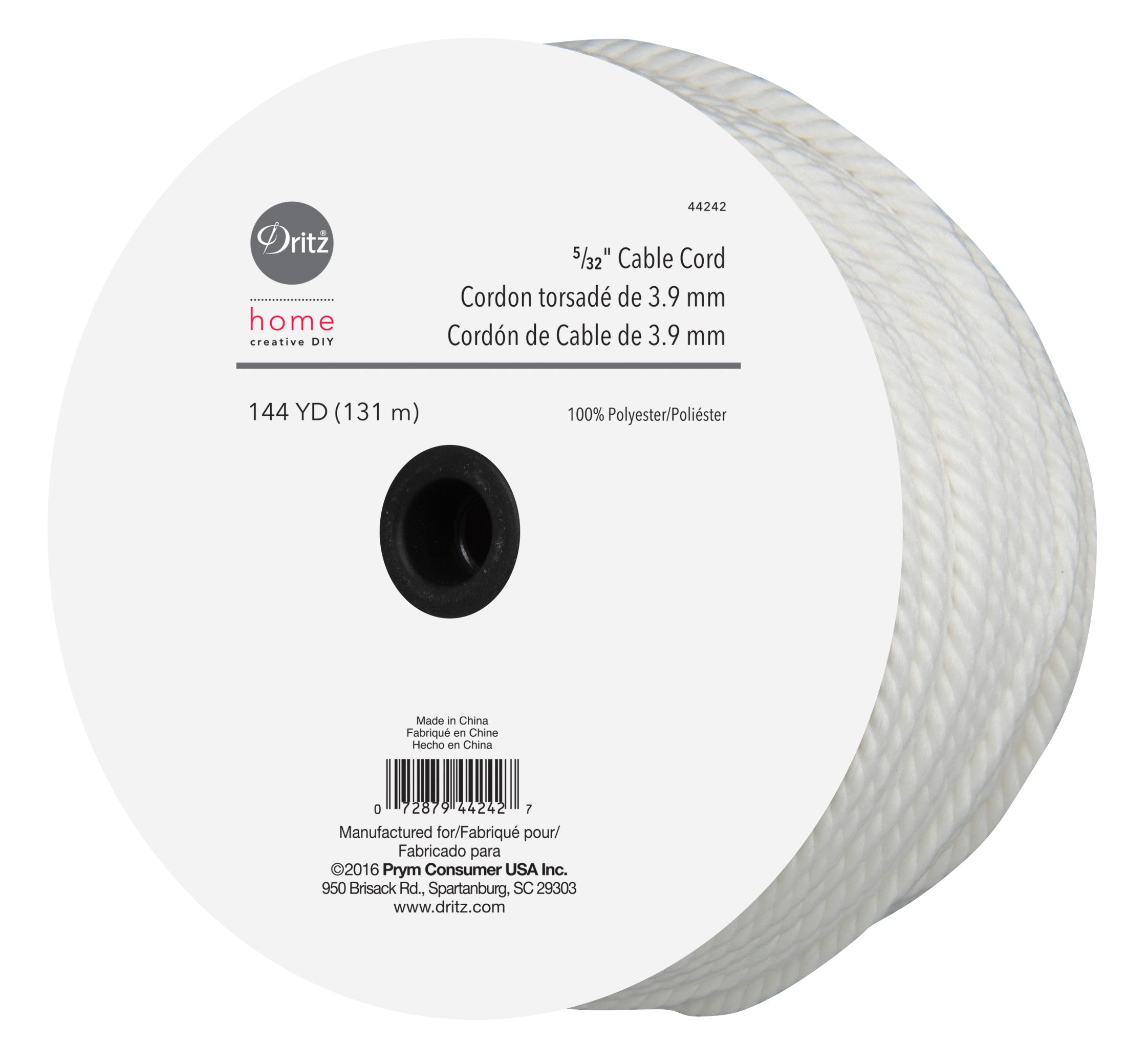 Dritz Cable Cord cordon blanc polyester 5/32" 10 yd