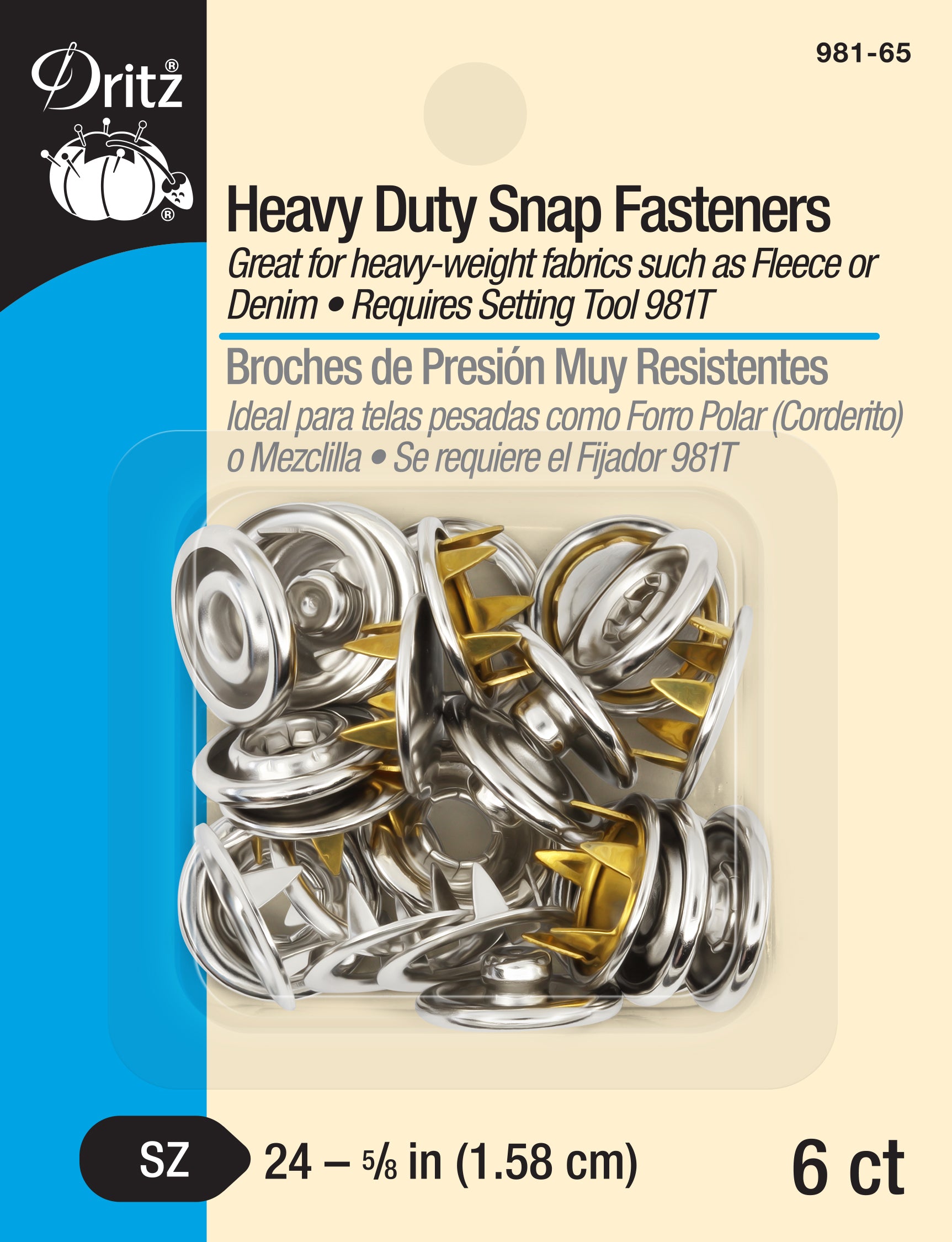 Dritz Fasteners Boutons Pression 5/8" Laiton Antique x6 Robustes
