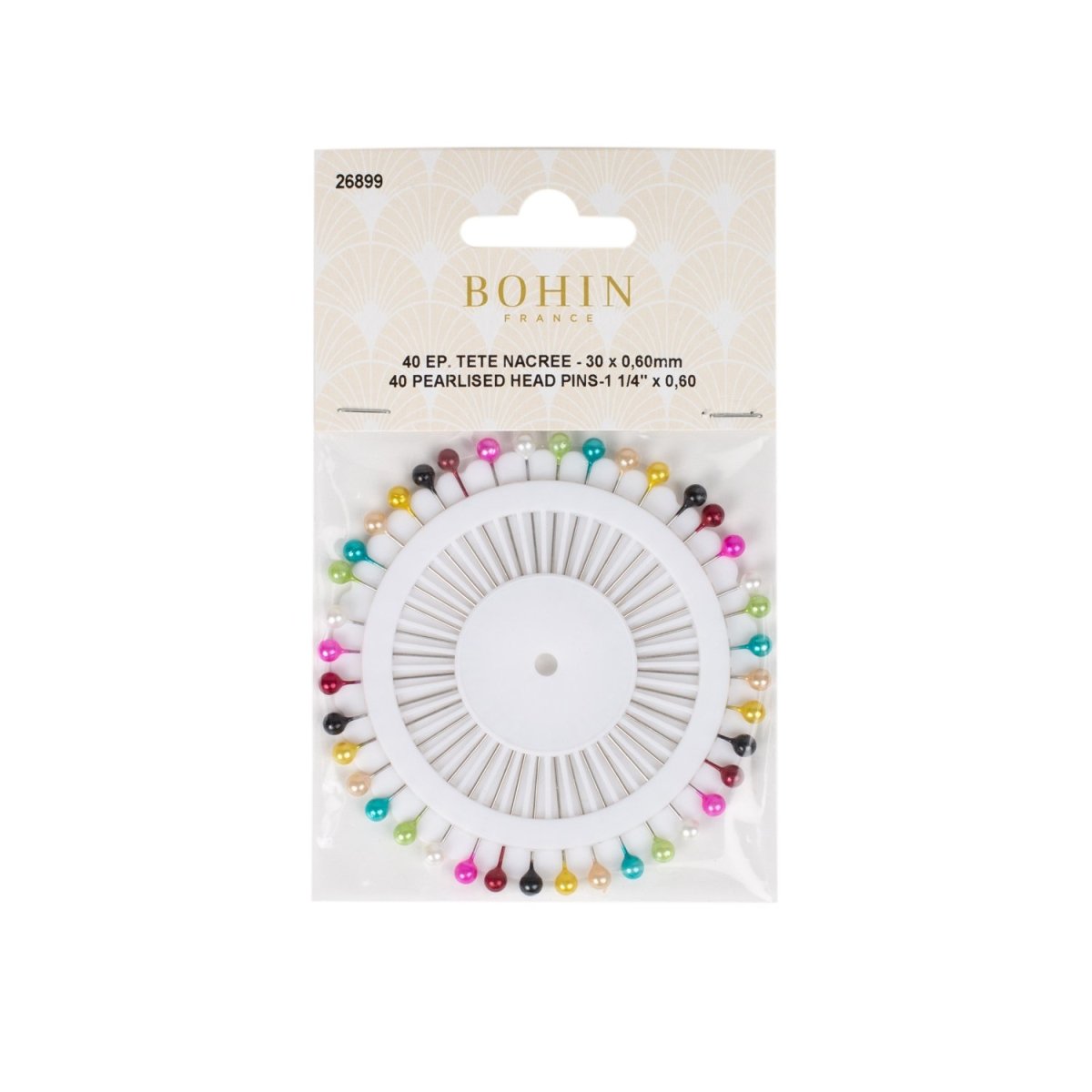 Bohin épingles tête plastique nacrée 30mm acier x40 tissu