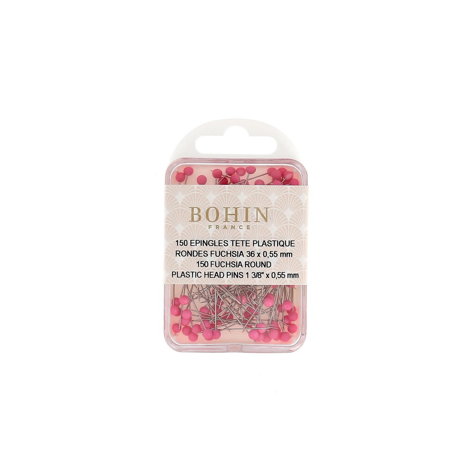 Bohin Épingles tête plastique rose Pastilles fuchsia boîte 100