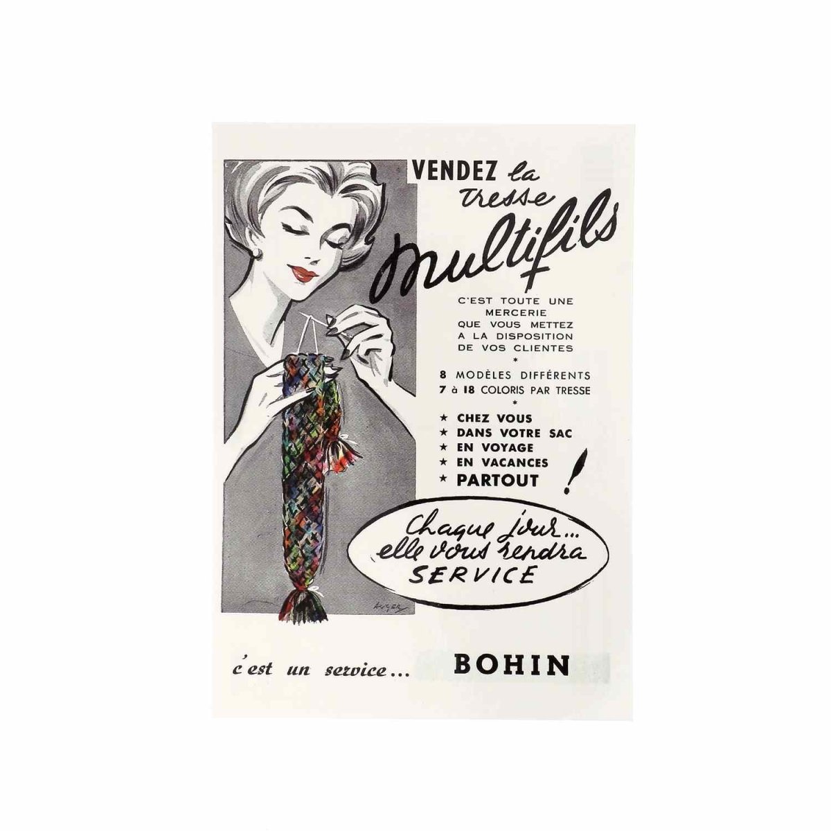 Bohin Cartes cadeaux Publicité tresse multifils carte postale vintage