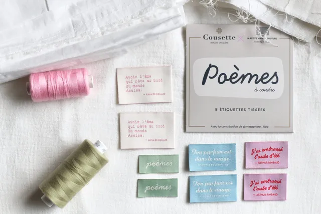 La Petite Maison Couture Poèmes à coudre x8 étiquettes tissées