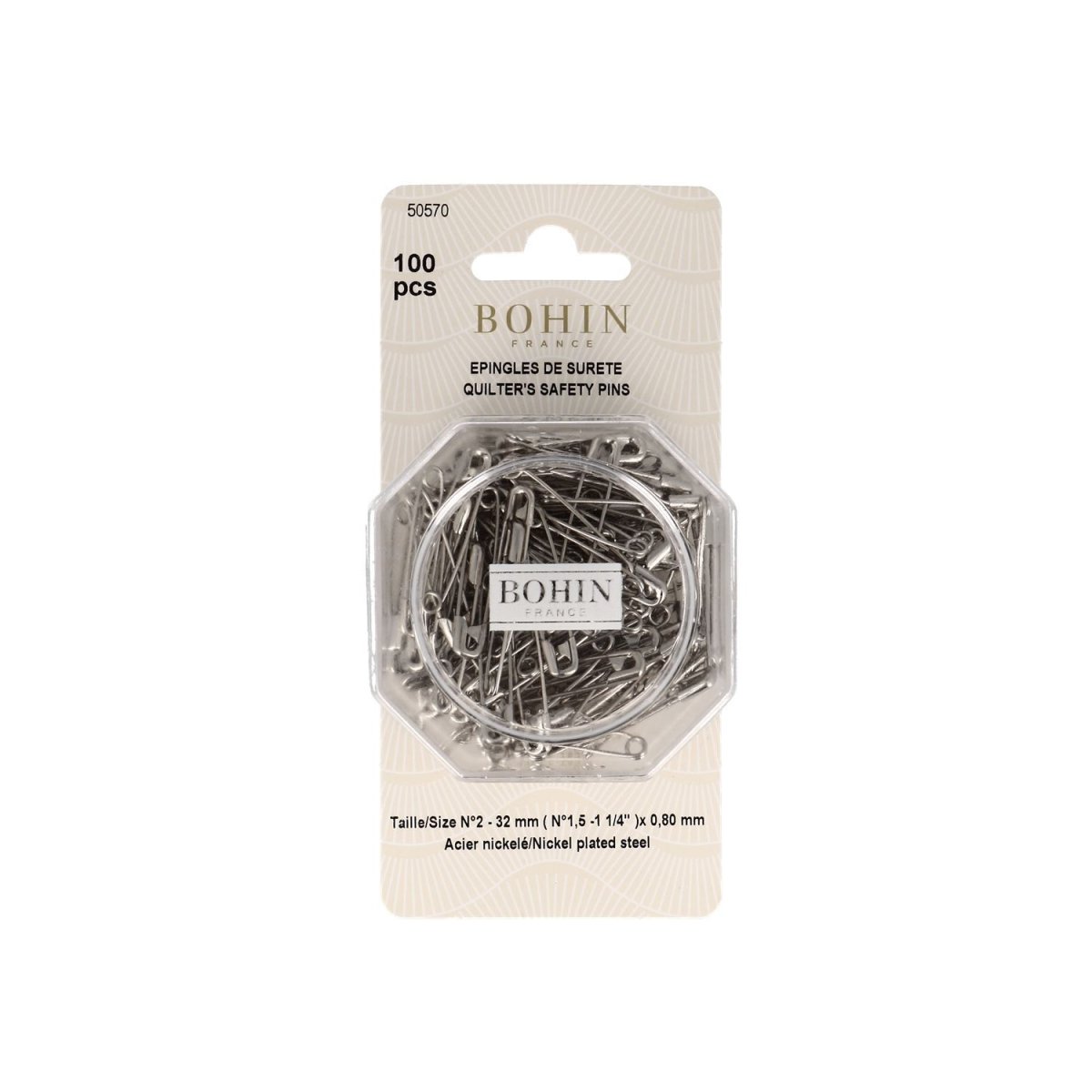 Bohin épingles à nourrice acier doré 23 mm boîte 100
