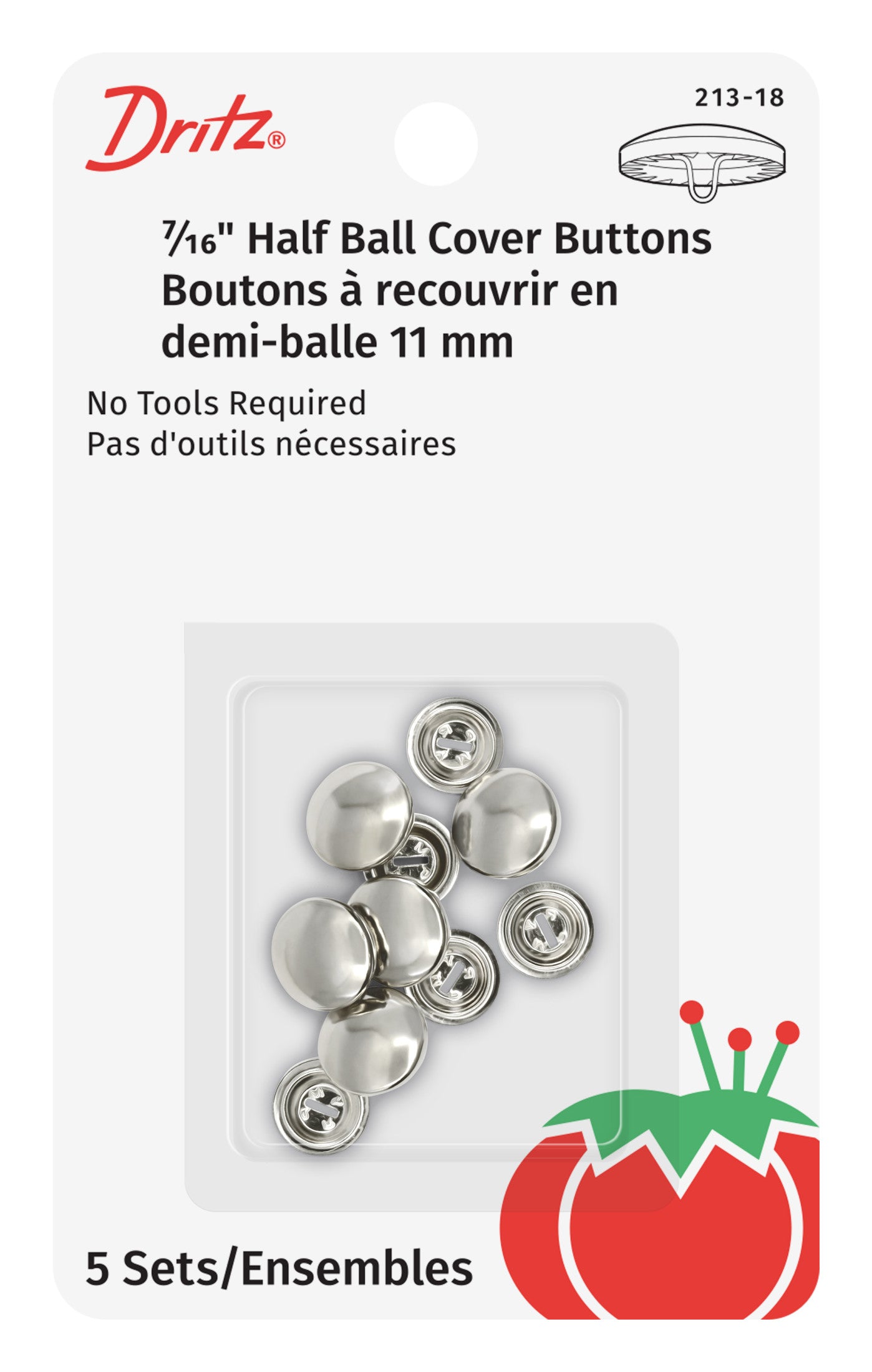 Dritz boutons à recouvrir demi-boule nickel 5/8"