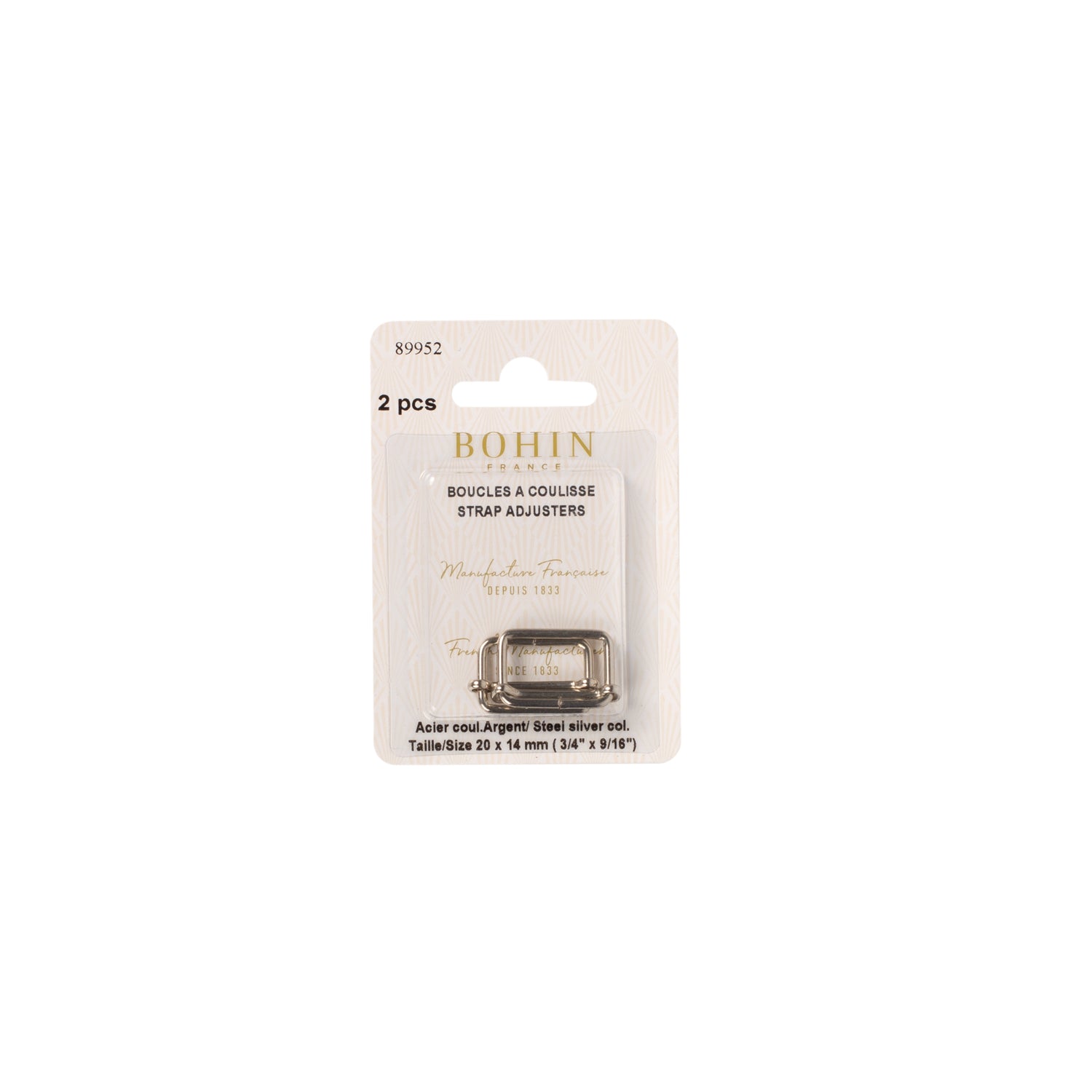 Bohin Boucles à coulisses boucle métal 25 mm argent x2