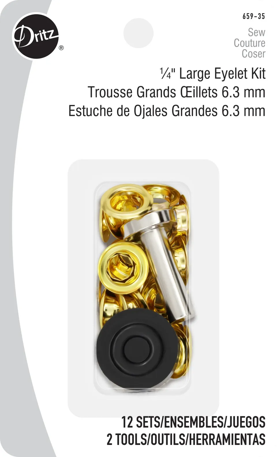 Dritz Œillets Laiton 6mm x12 avec Outils Couture