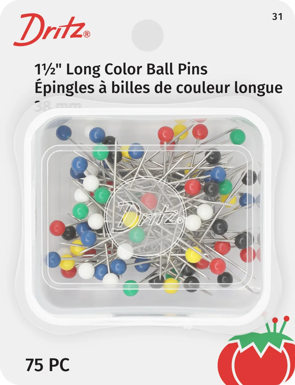 Dritz Épingles Tête Boule Couleur 38mm x75 inox