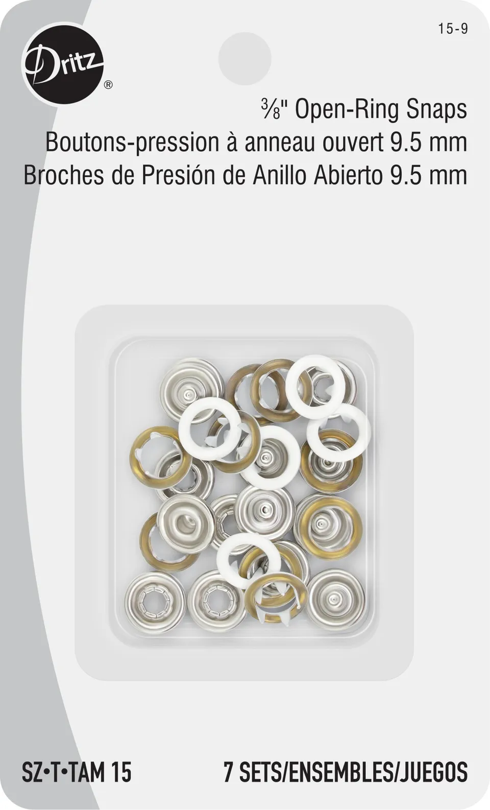 Dritz Boutons pression 3/8" blancs 7 paires métal à coudre
