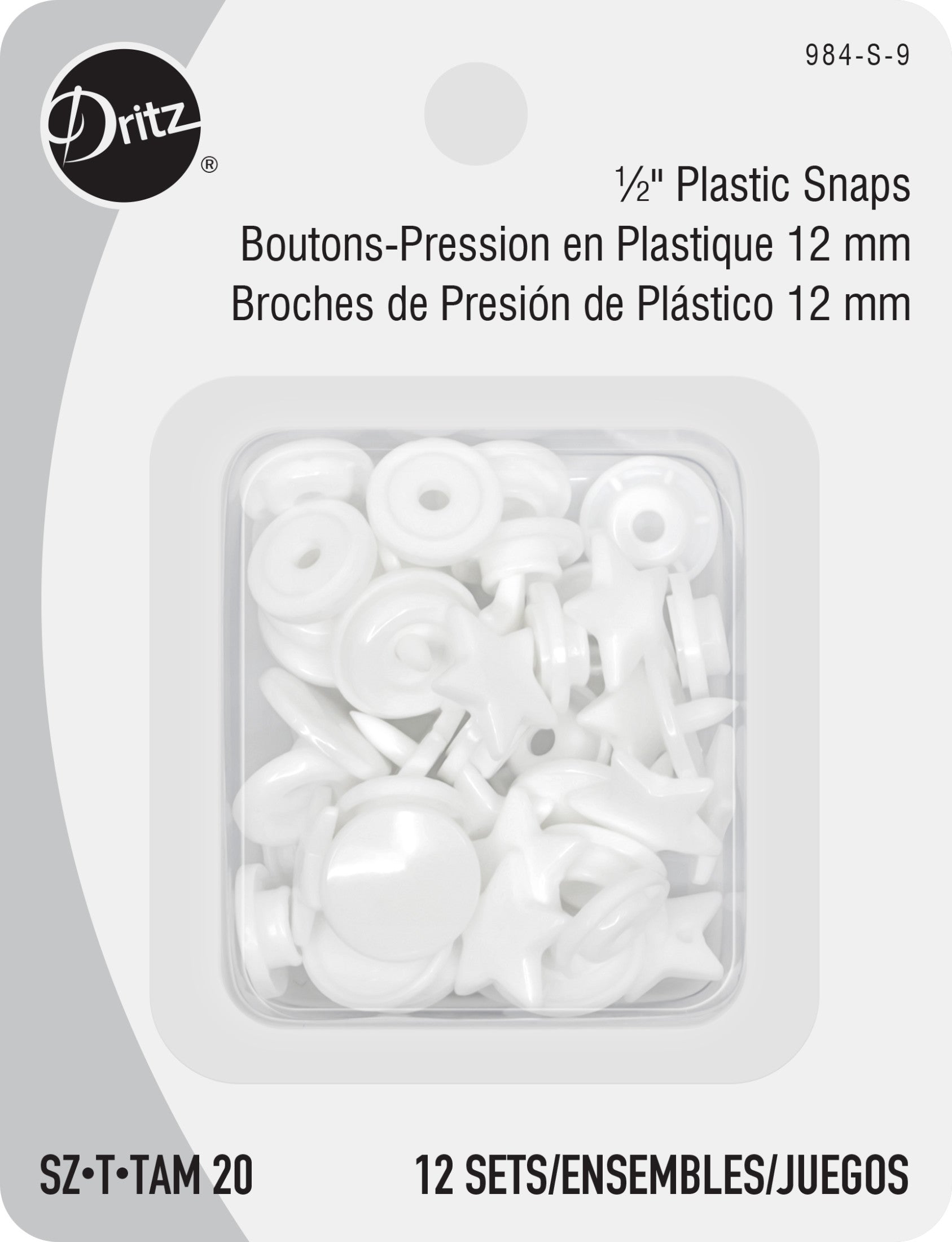 Dritz 984-S-9 boutons pression étoile blancs x12