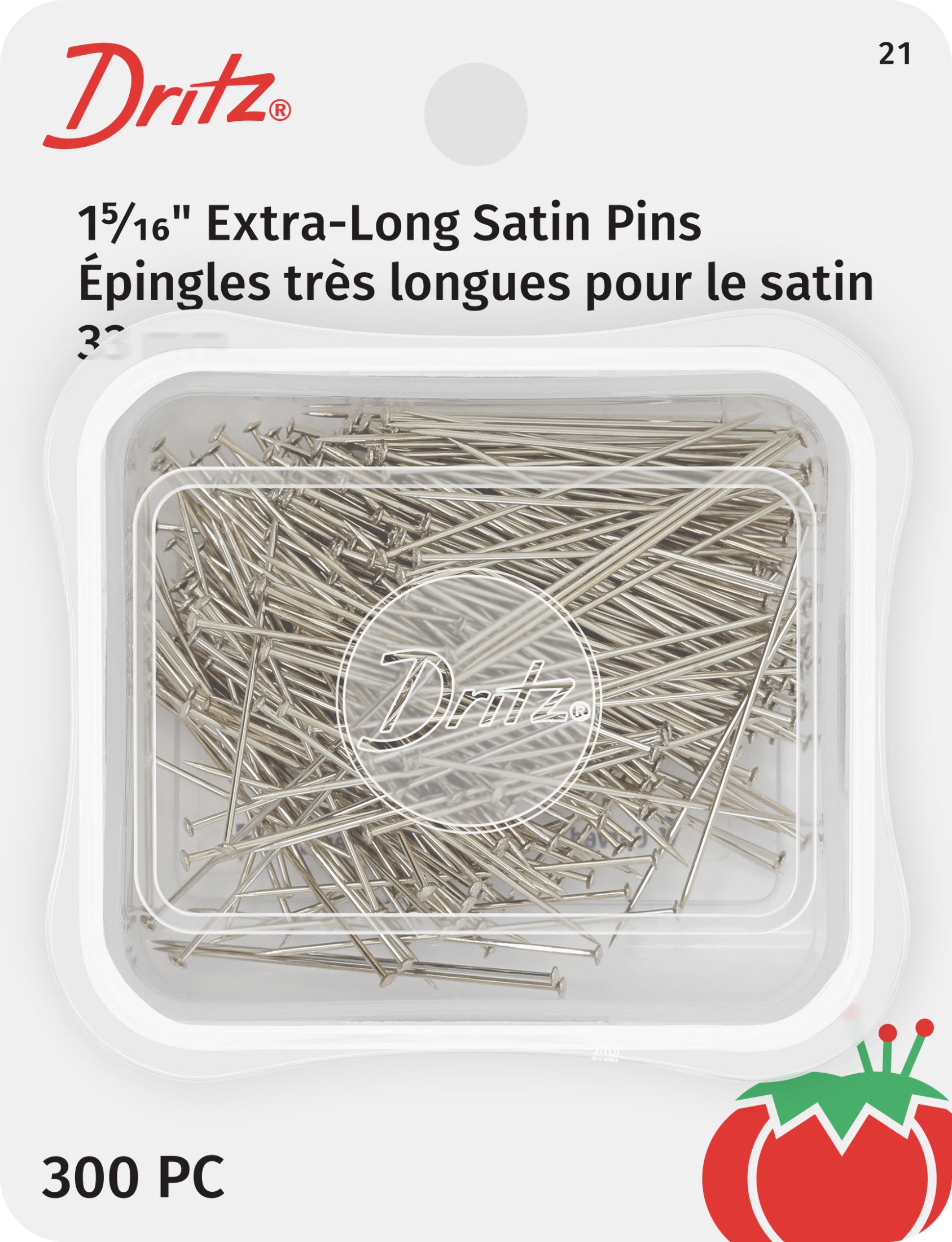 Dritz 21 épingles satin extra-longues nickel x300