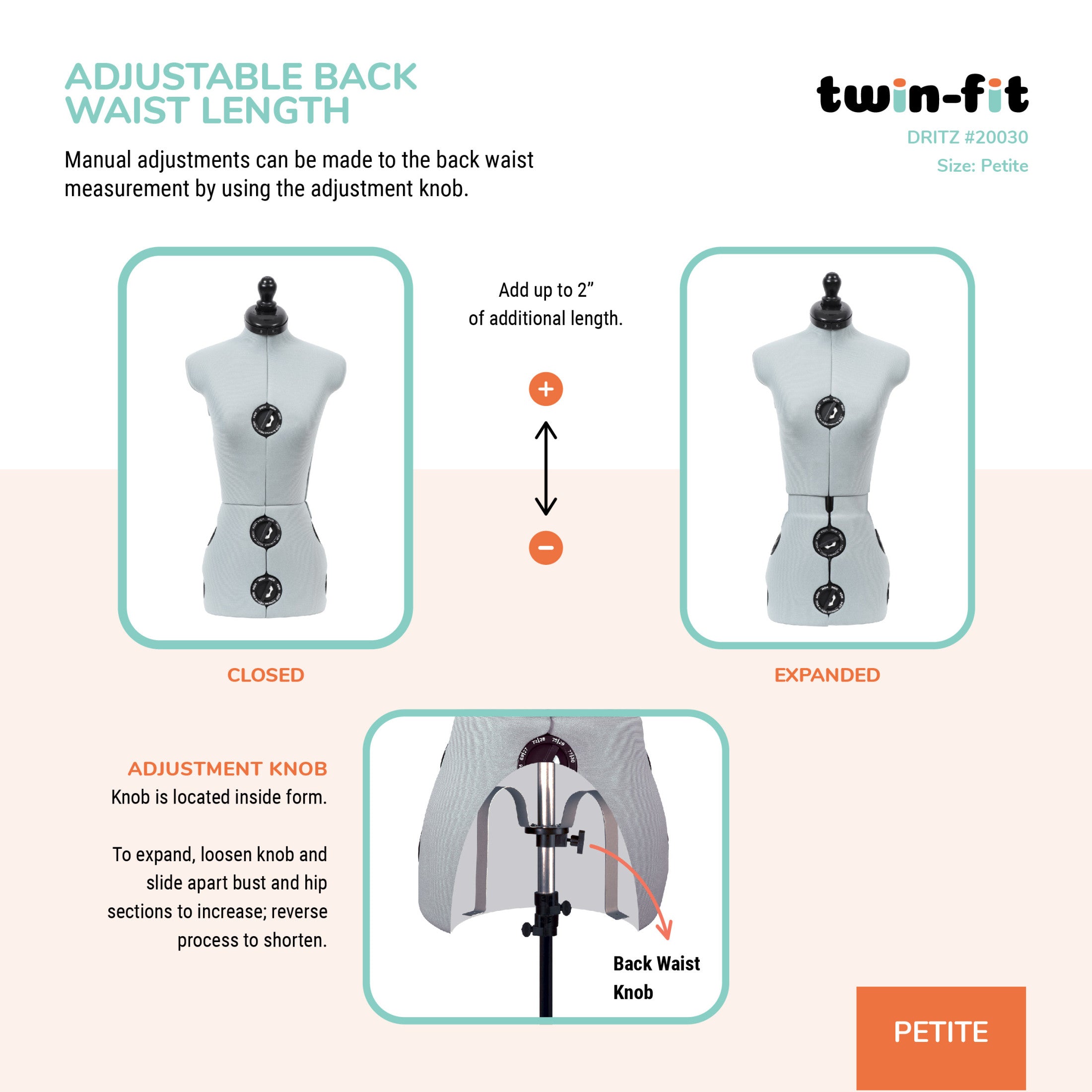 Dritz Twin-Fit mannequin couture réglable taille M