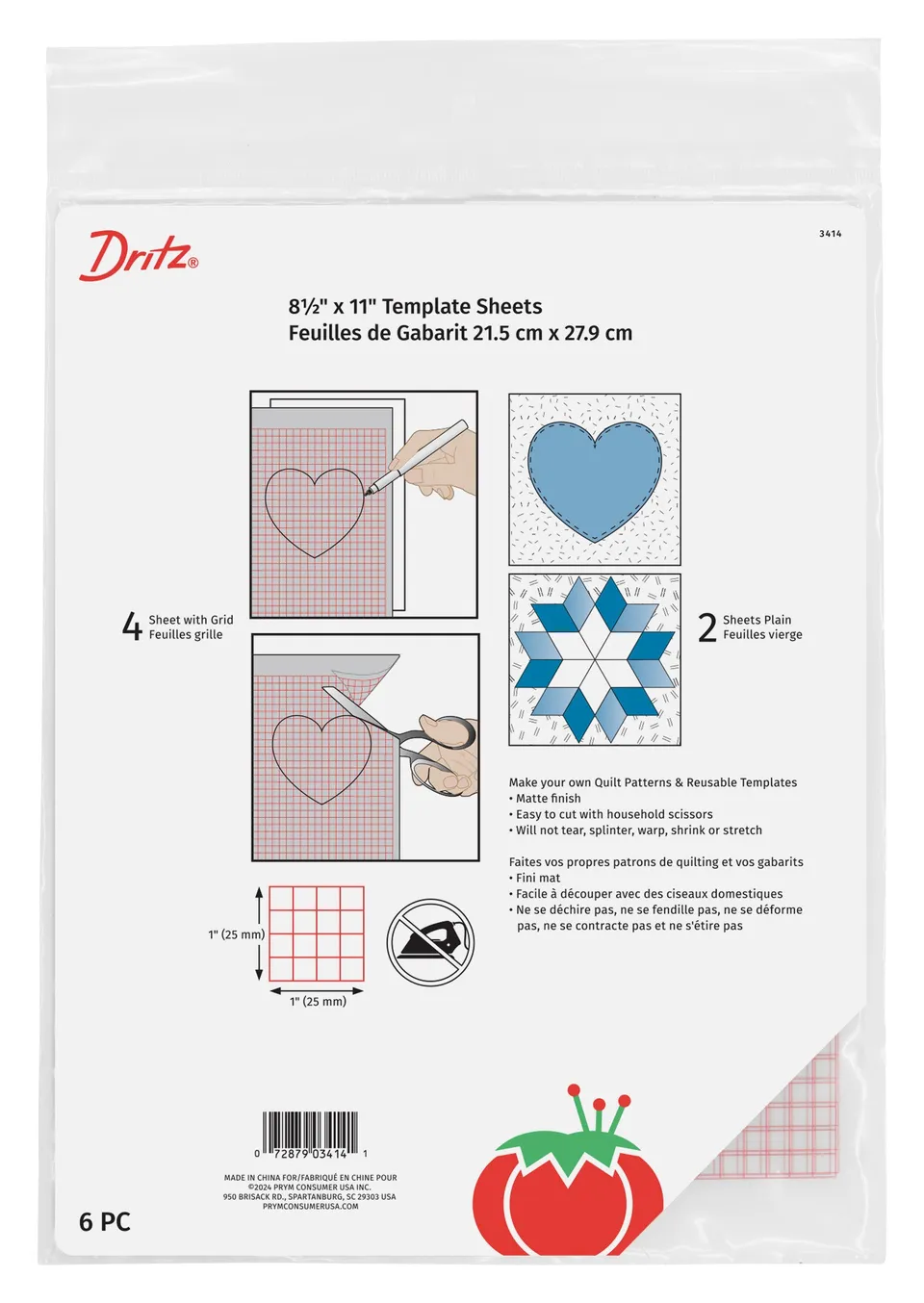 Dritz Template Sheets gabarit patchwork vinyle A4 6 feuilles