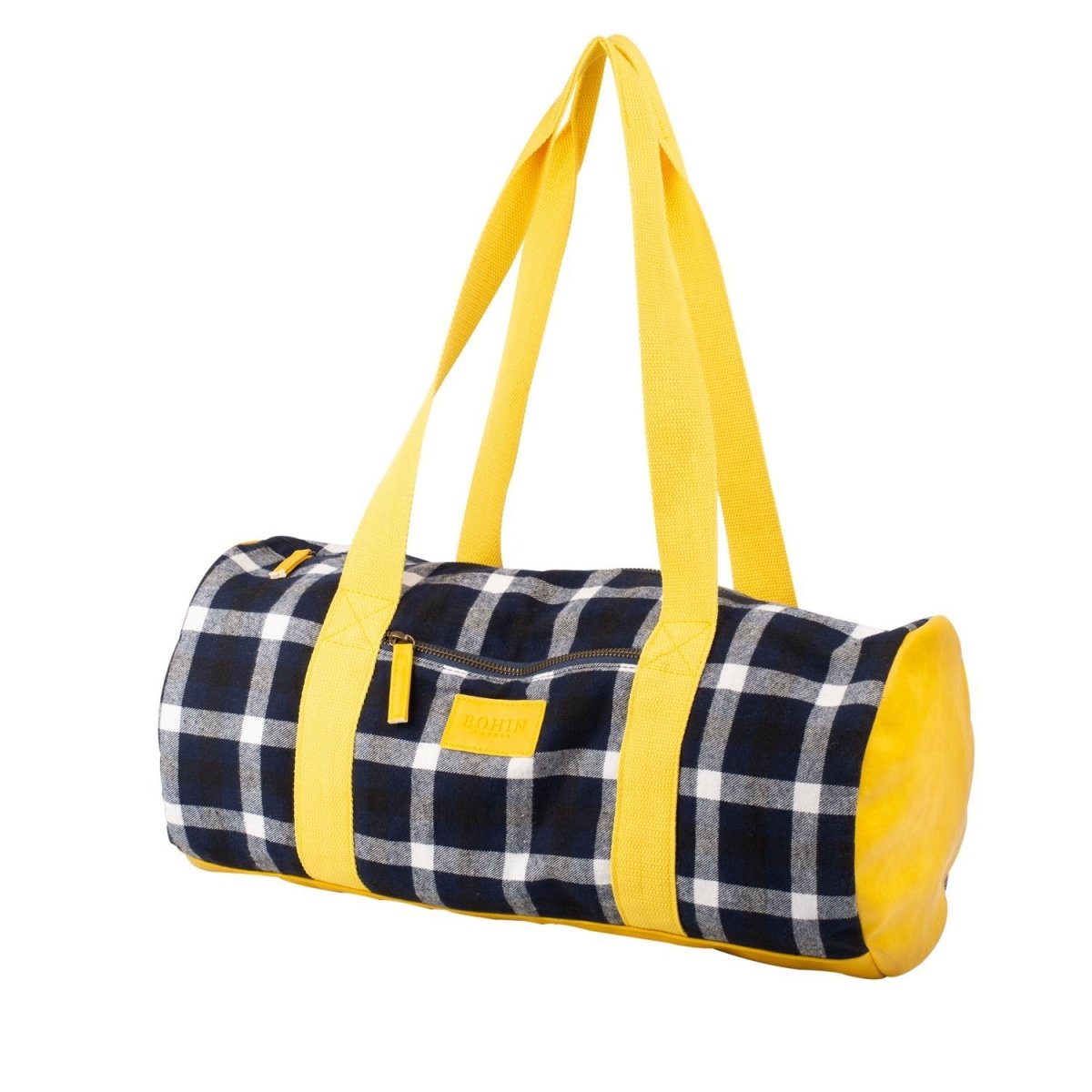 Bohin Sac Tricot Tartan Jaune Marine 45x22 cm Zippé