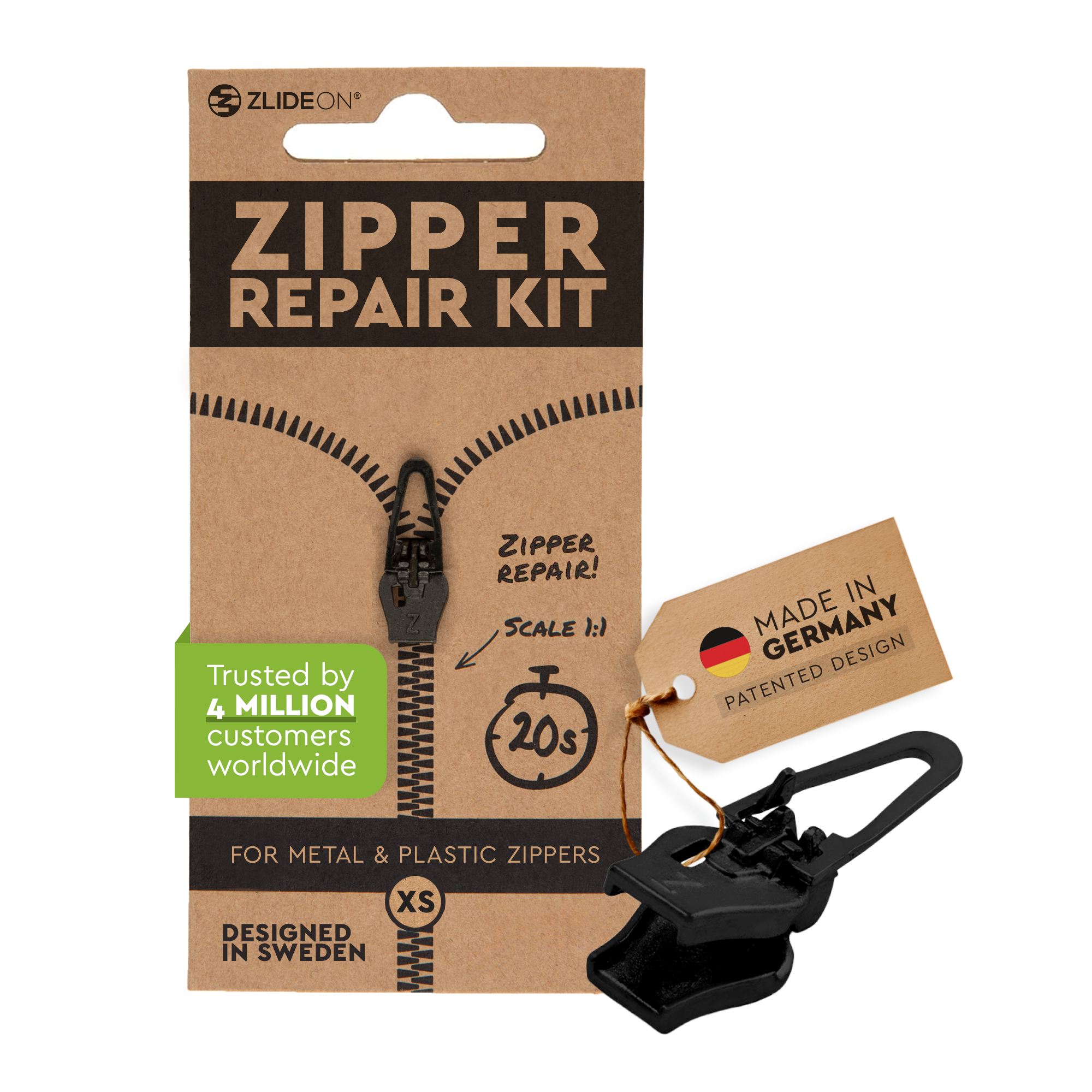 ZlideOn Single Pack curseur réparation fermeture éclair noir