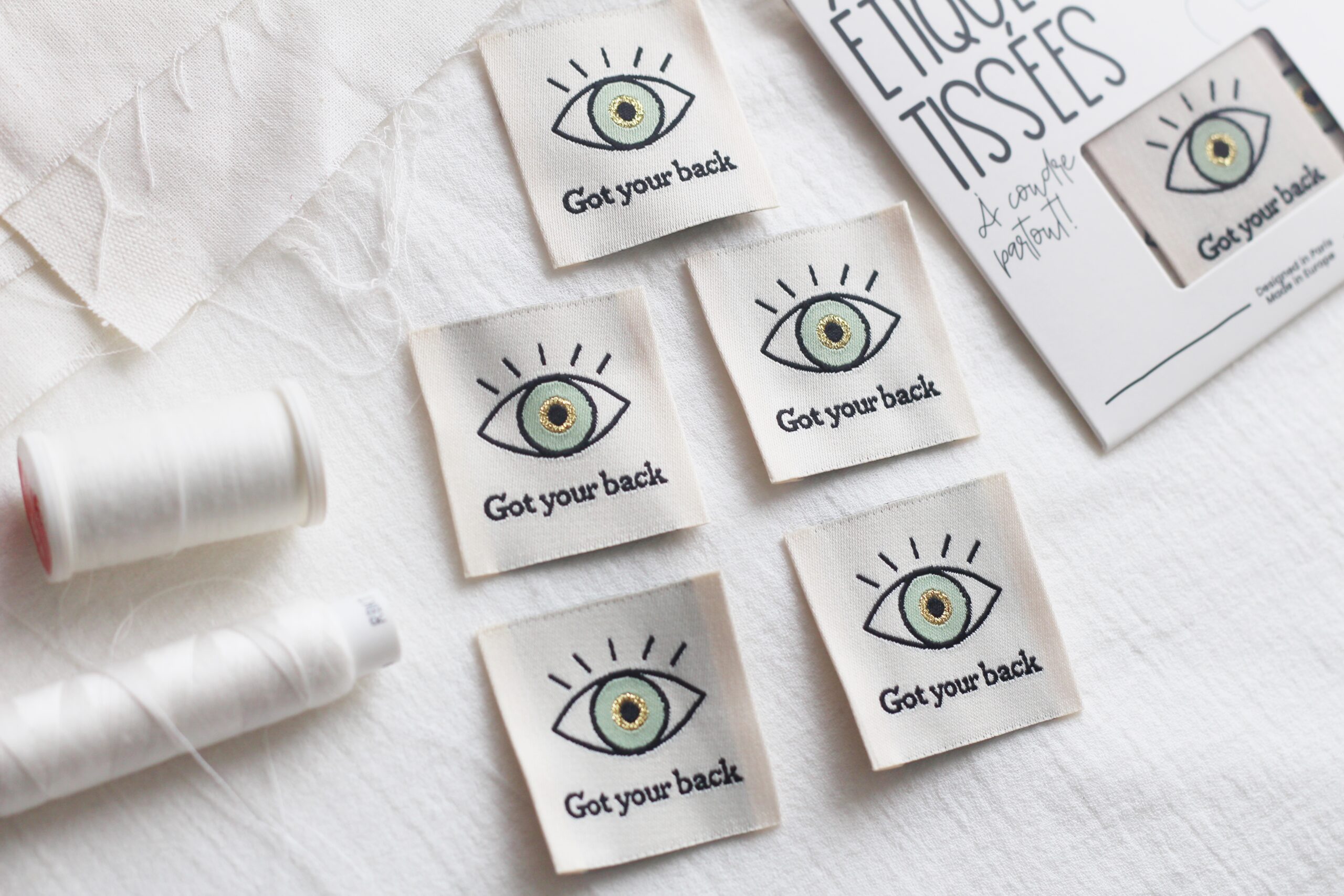 La Petite Maison Couture Eye Got your back étiquette tissu x5 vert