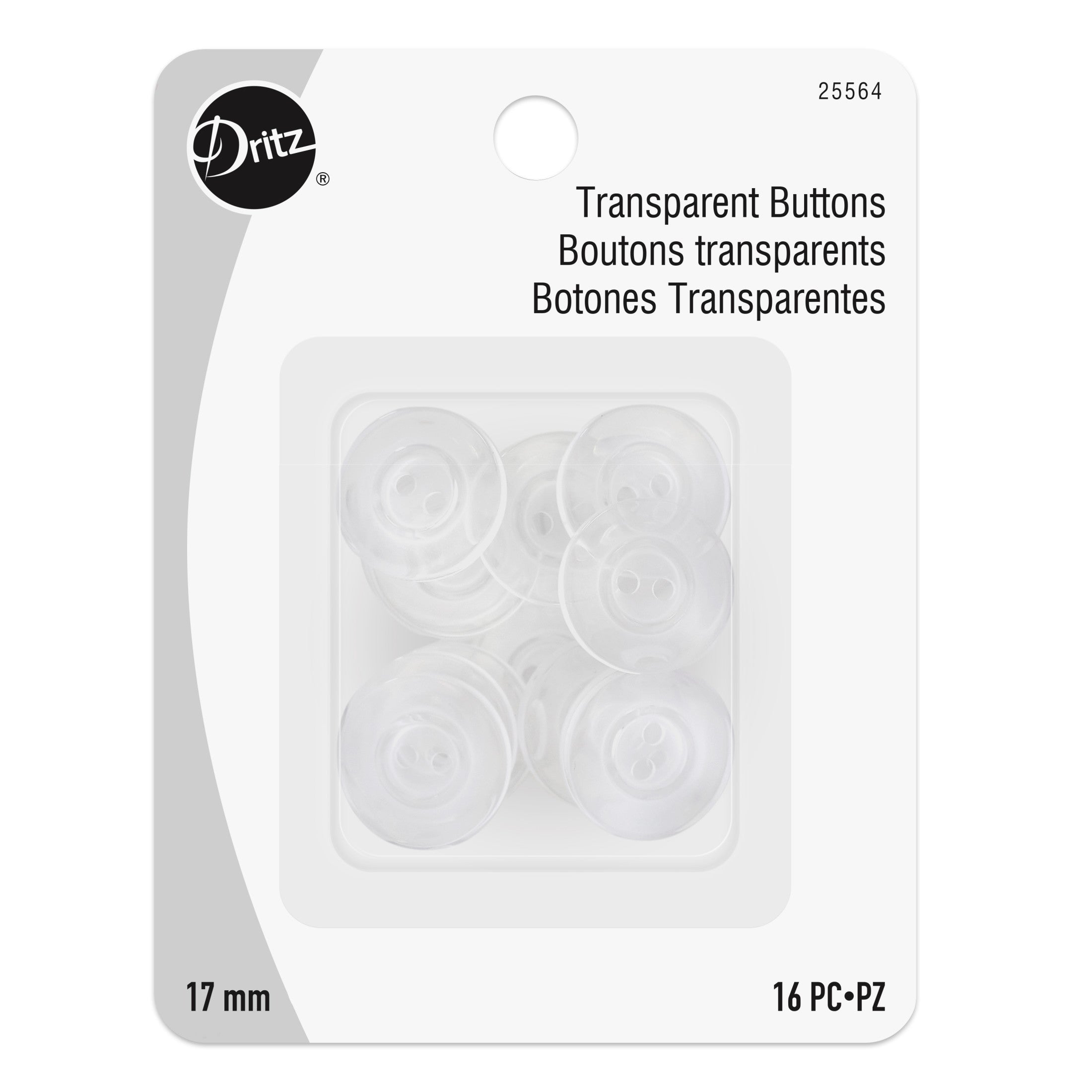 Dritz Boutons Transparents 17 mm 16 pcs Plastique