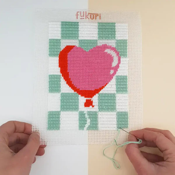 Bohin Fukuri Kit canevas Ballon cœur 13x18 cm