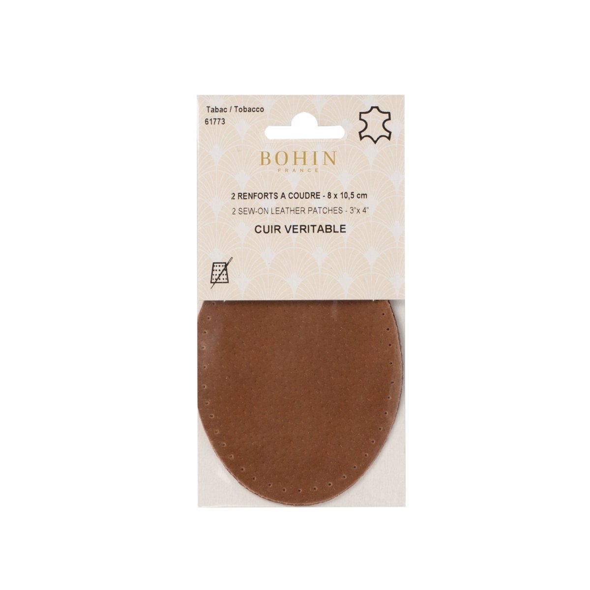 Bohin Renforts Coudes Genoux Cuir à Coudre Tabac Paire