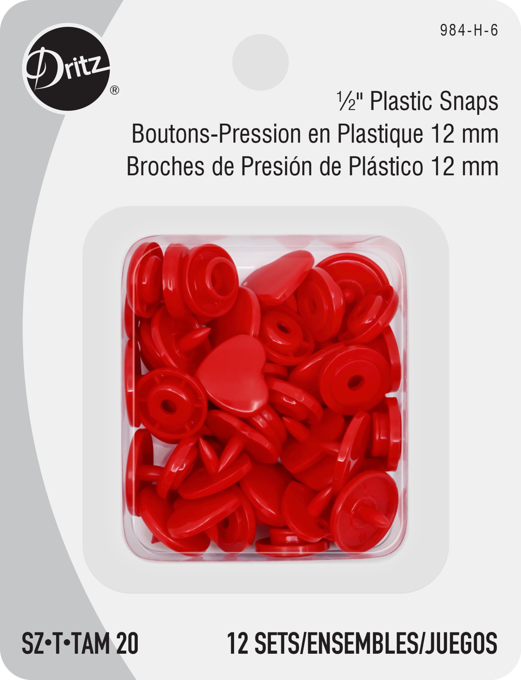 Dritz Boutons Pression Cœur Rouge Plastique 12 pcs