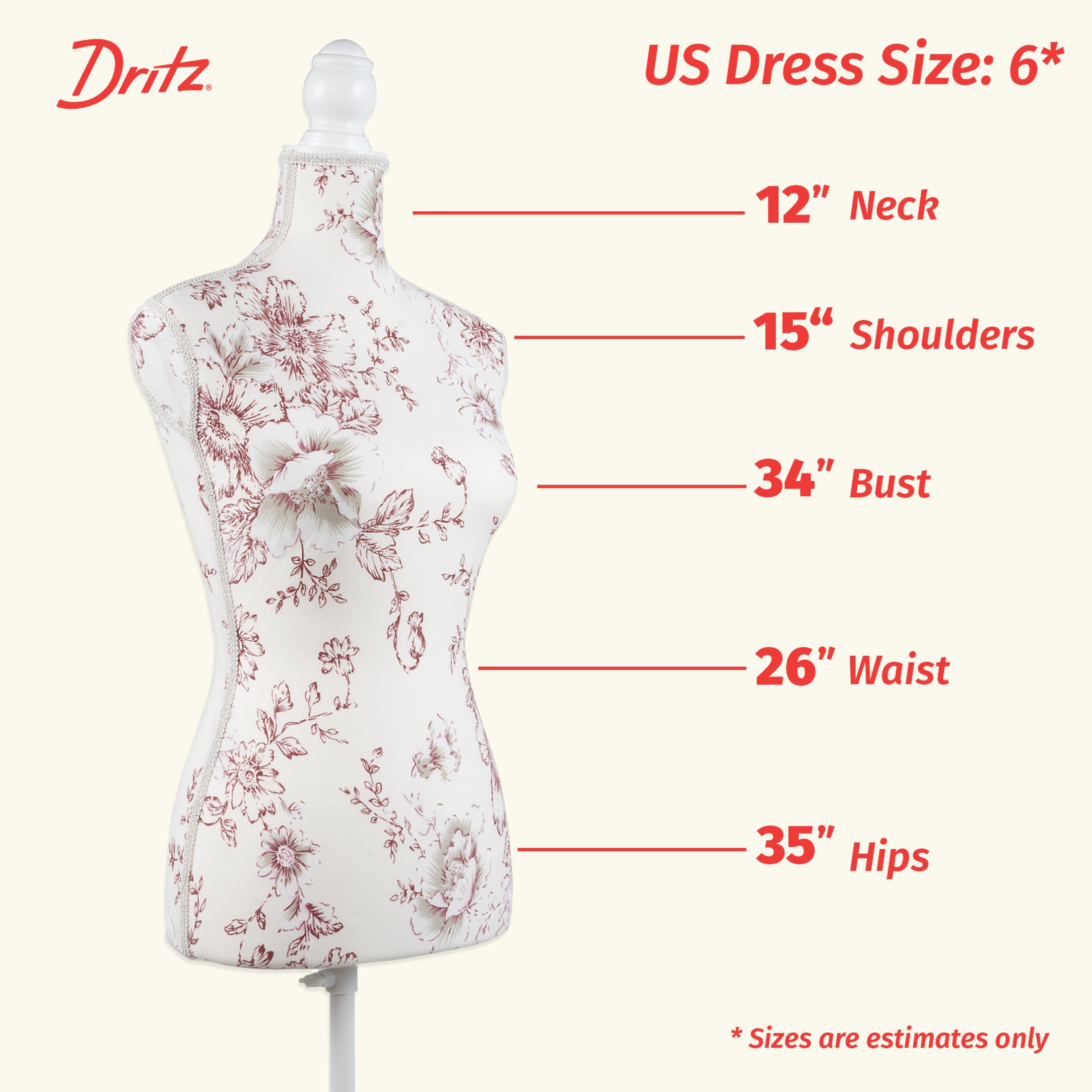 Dritz Dress Forms mannequin couture floral taille US 6 buste
