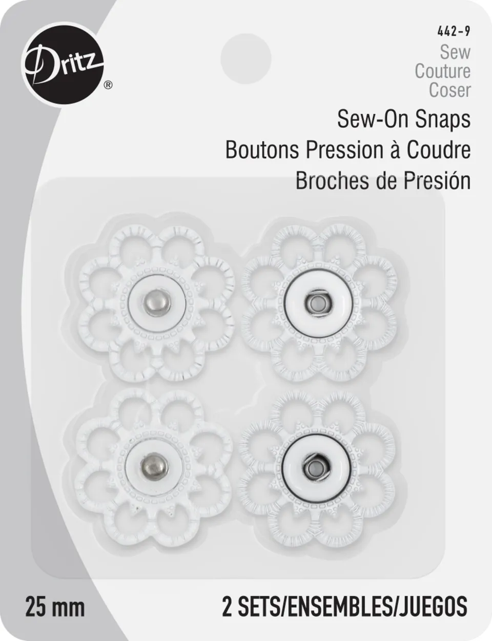 Dritz Fasteners Boutons pression à coudre 25 mm Blanc 2 pcs