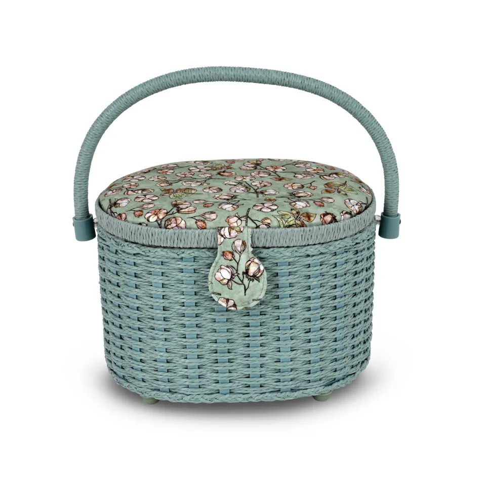 Dritz Panier Couture Ovale Petit Vert Fleuri 24 cm