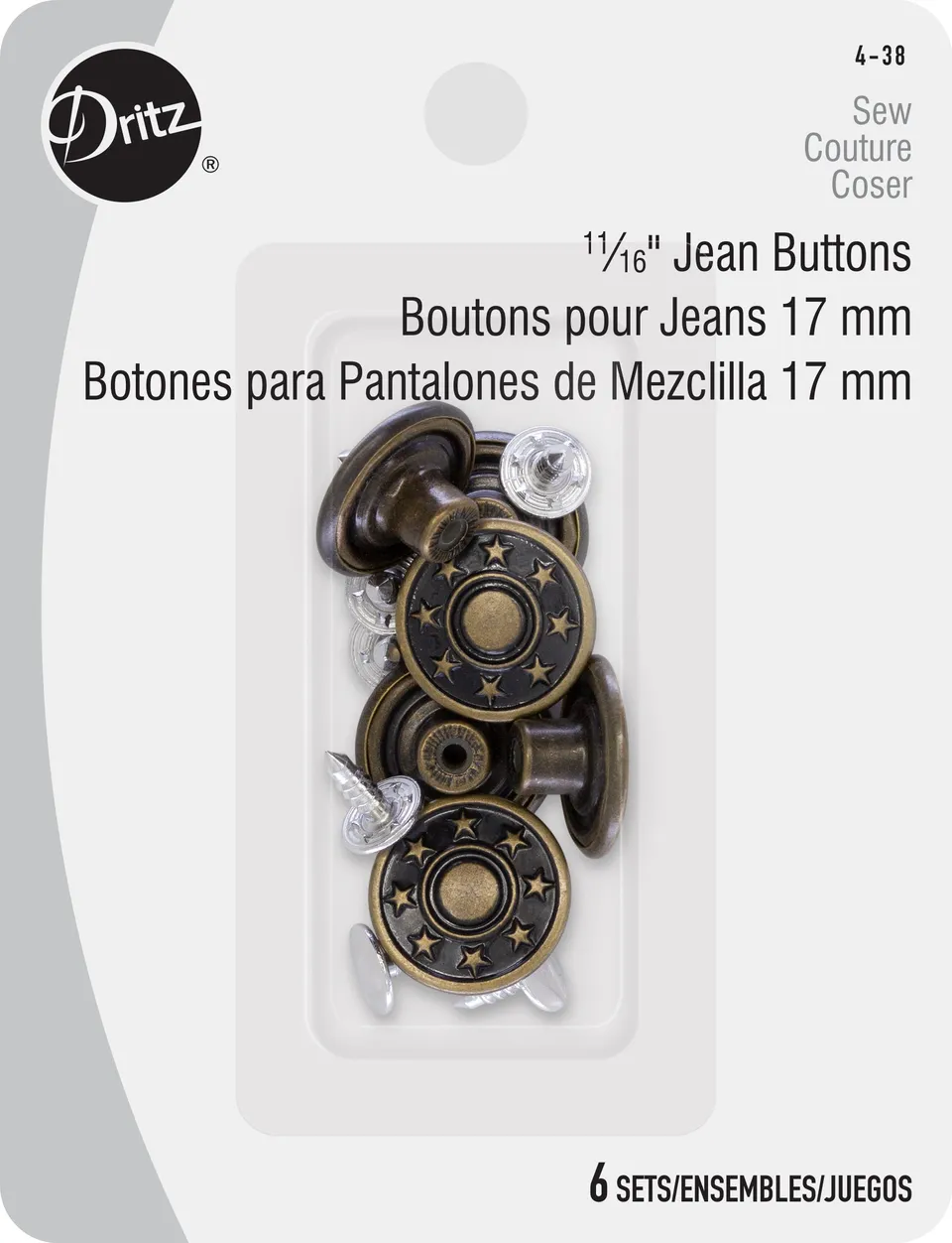 Dritz Jean Buttons bouton jean laiton antique x6 sans couture