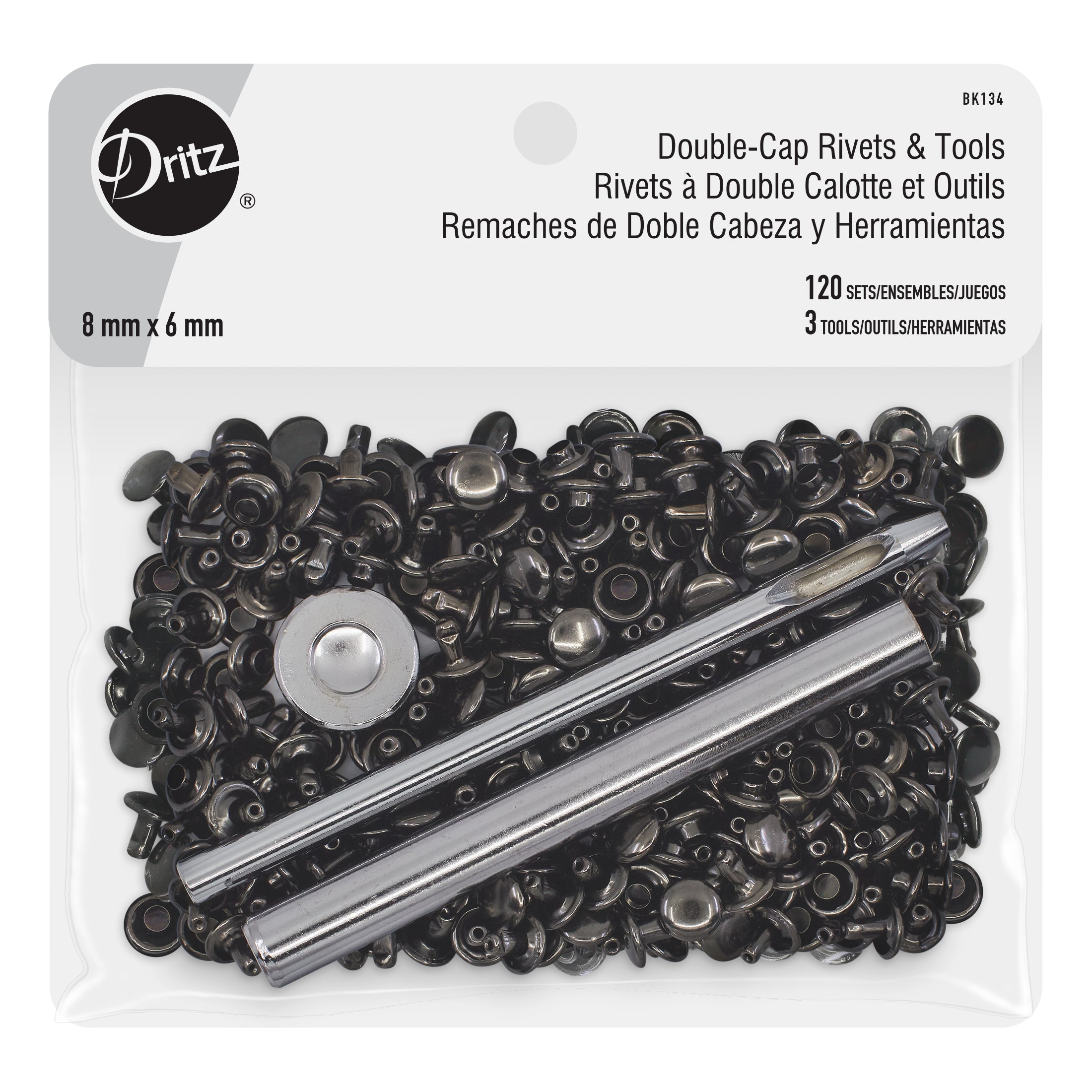 Dritz rivets double capuchon nickel 120 sets cuir tissu