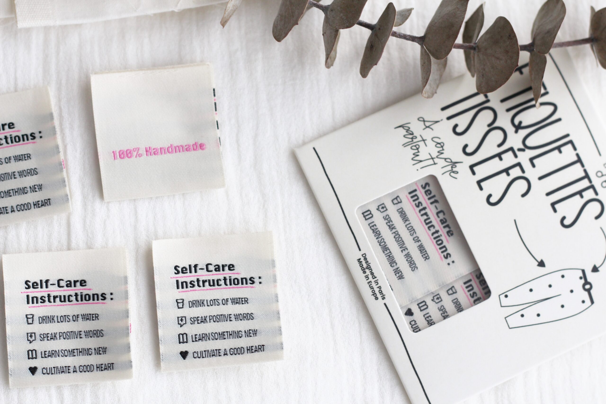 La Petite Maison Couture Selfcare Instructions étiquette tissu x5