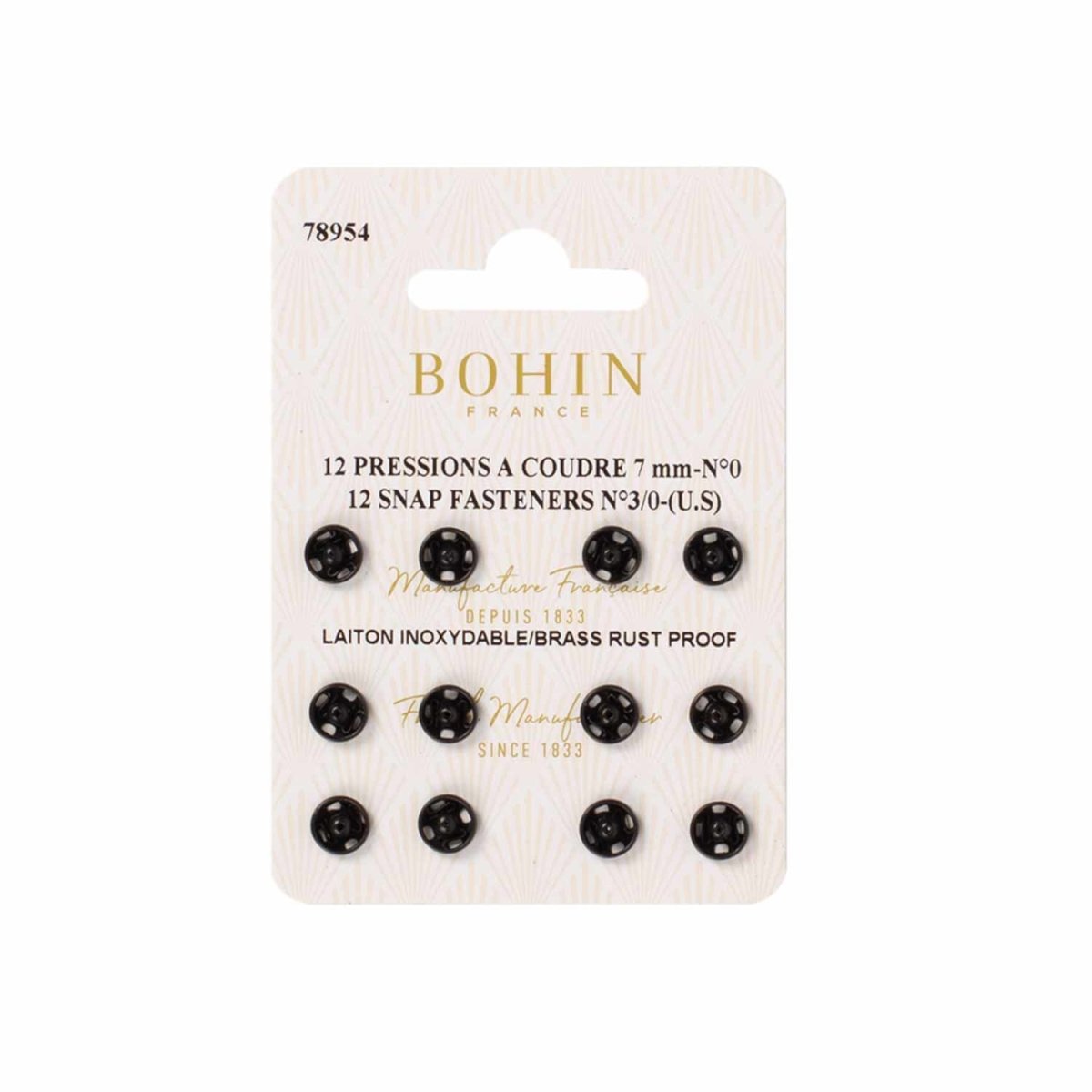 Bohin Pressions à coudre laiton noir 6 à 21 mm