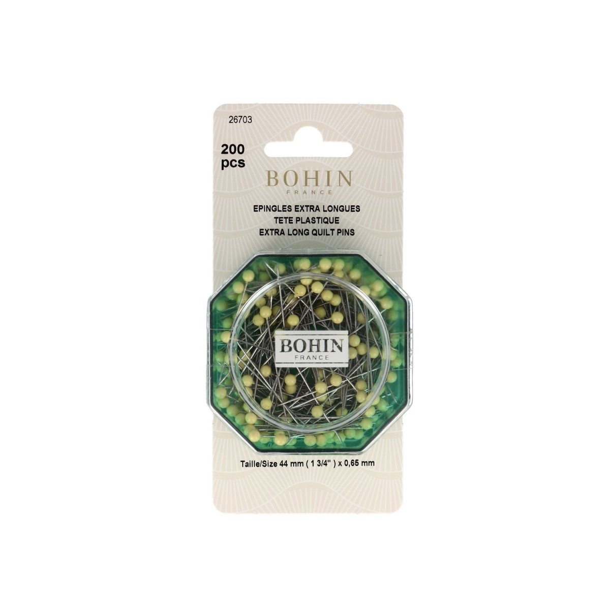 Bohin Épingles tête plastique jaune 44 mm 80 épingles