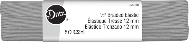 Dritz Élastique Tressé Gris 12 mm 9 Yards