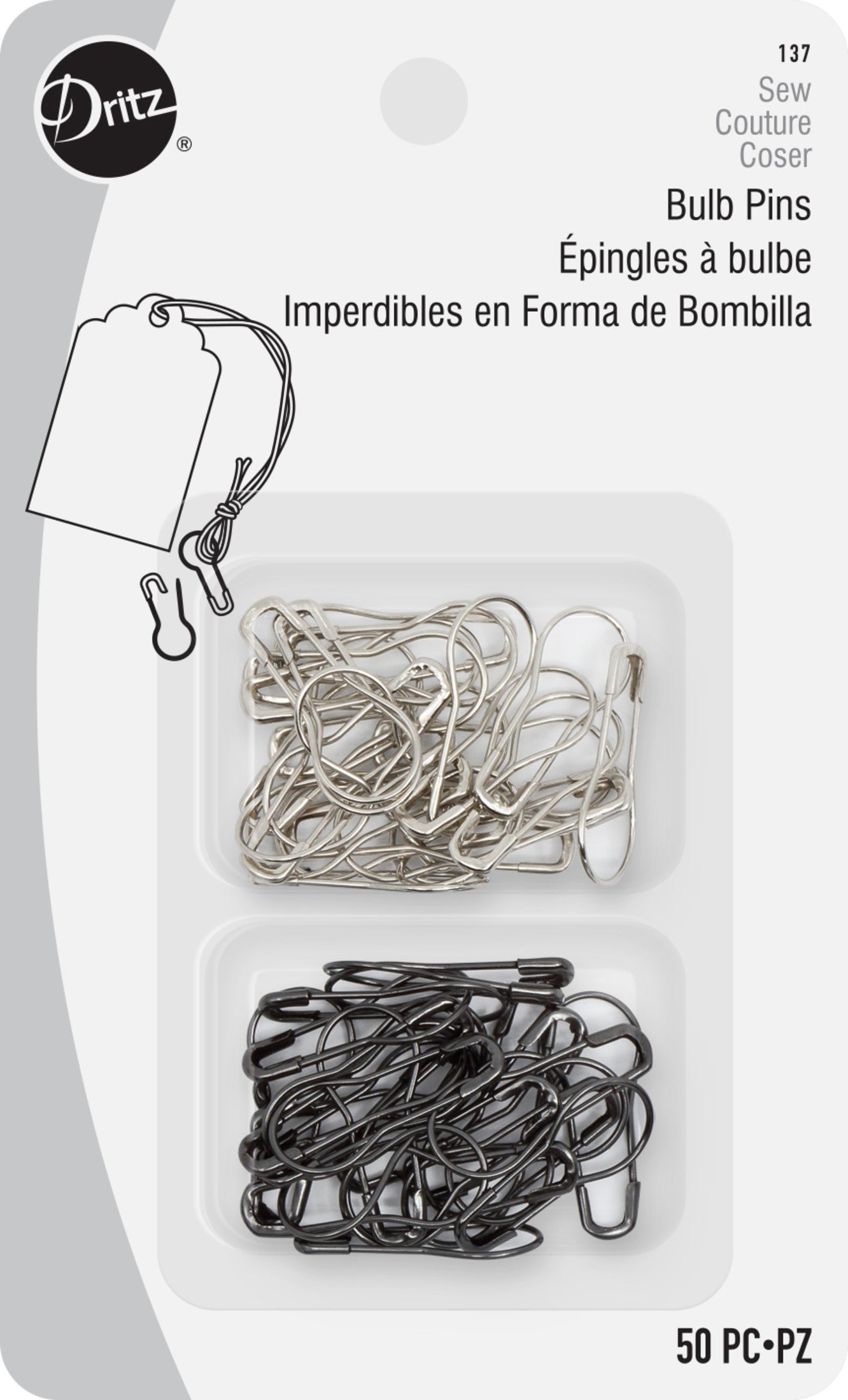Dritz Épingles Boule 22 mm Nickel Noir 50 pc Tricot