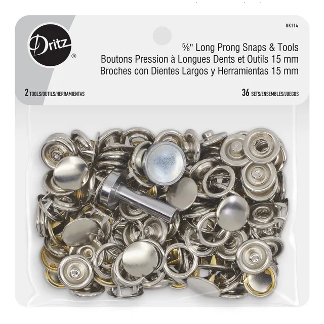 Dritz Fasteners Boutons Pression 5/8" Nickel 36 Jeux Tissu Épais