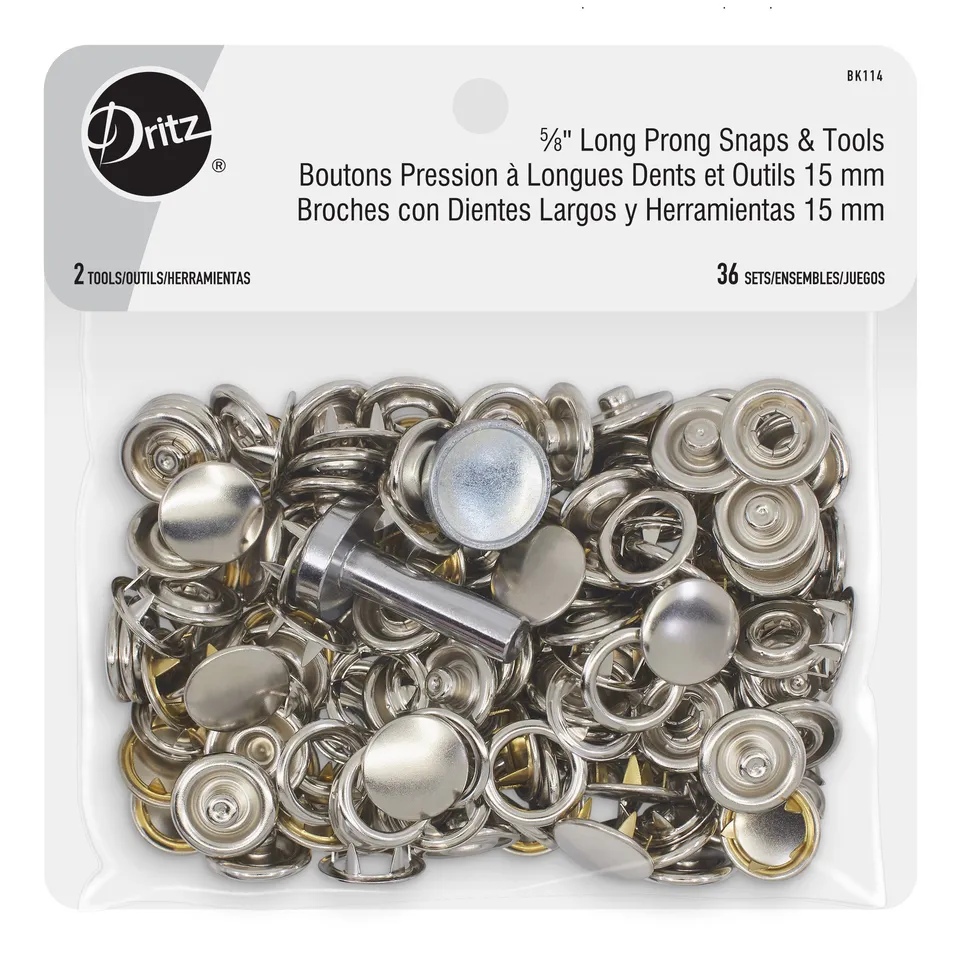 Dritz Fasteners Boutons Pression 5/8" Nickel 36 Jeux Tissu Épais
