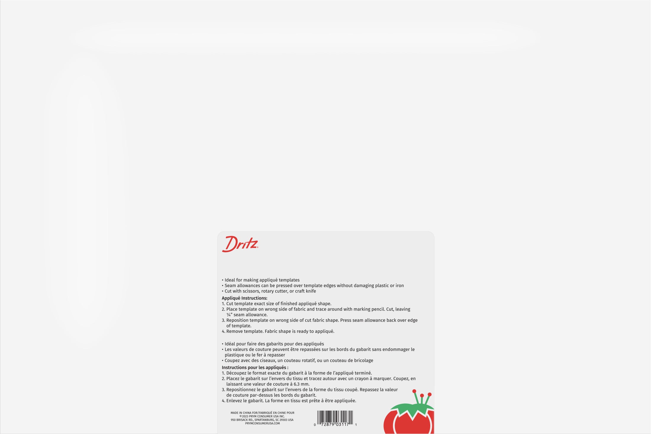 Dritz 3117 gabarit plastique Mylar 30x45 cm