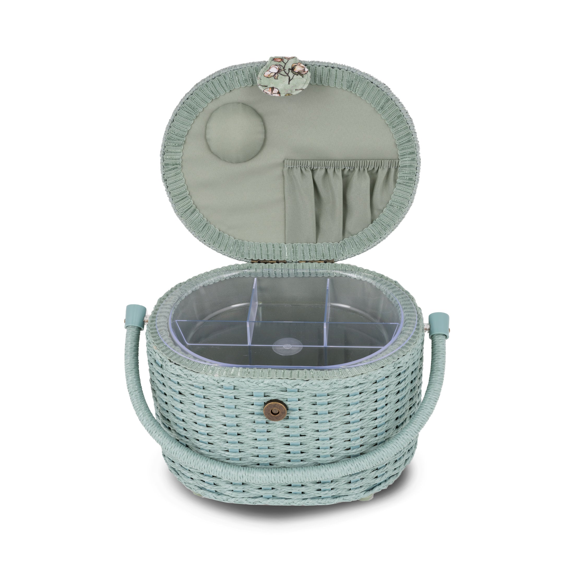 Dritz Panier Couture Ovale Petit Vert Fleuri 24 cm