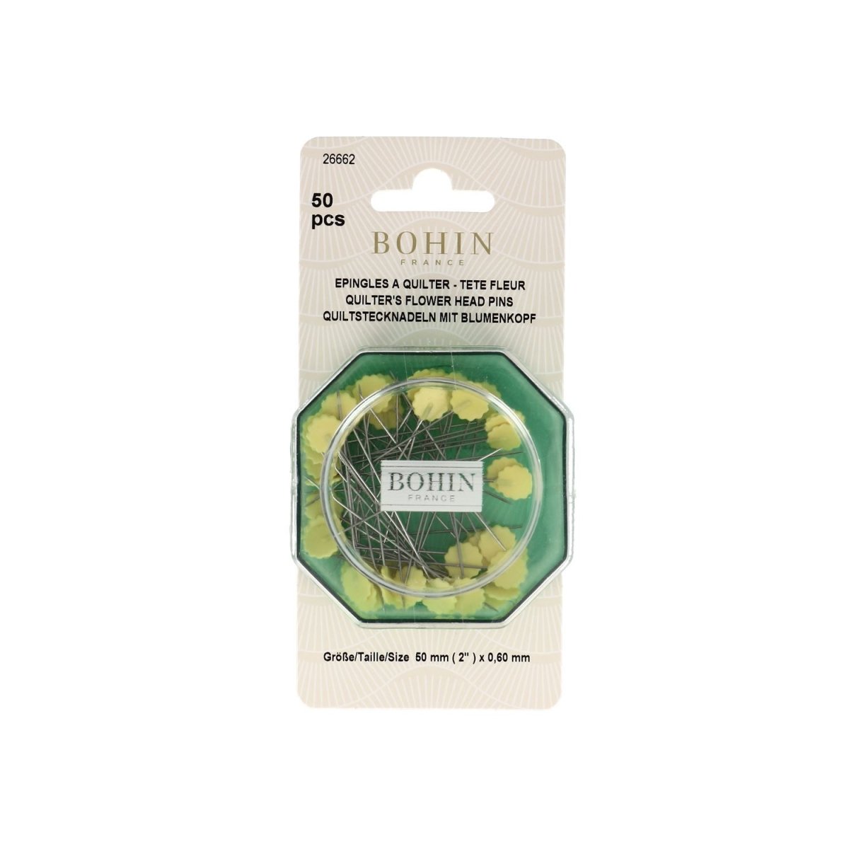 Bohin Épingles tête fleur jaune épingles couture 50 mm x50