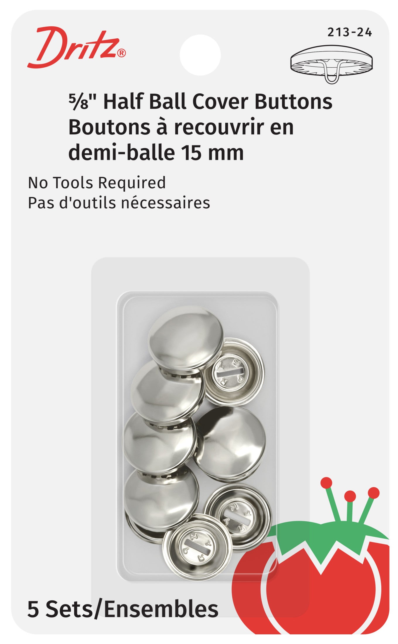 Dritz Half Ball boutons à recouvrir tissu nickel demi-boule 11 mm