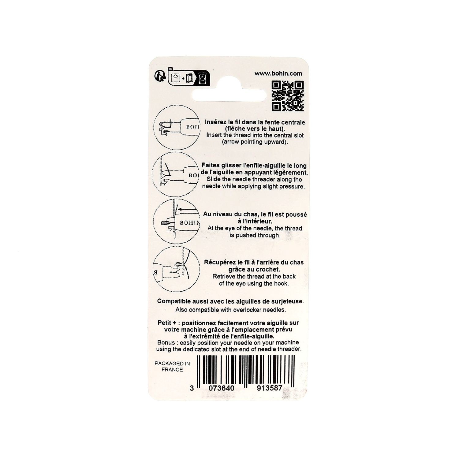 Bohin Accessoires machine Enfile-aiguille plastique rose 7 cm
